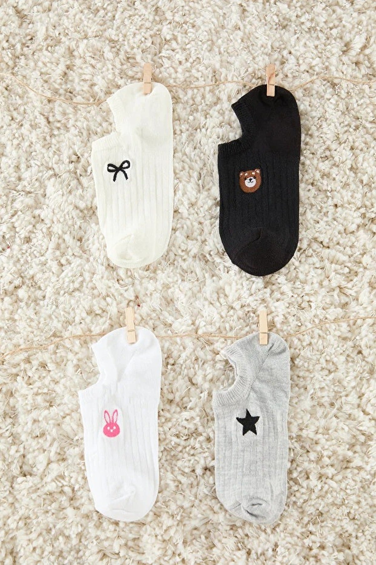 Multi 4-Pack Cotton Embroidered Jacquard Knit Ankle Socks, Image 2 of 2