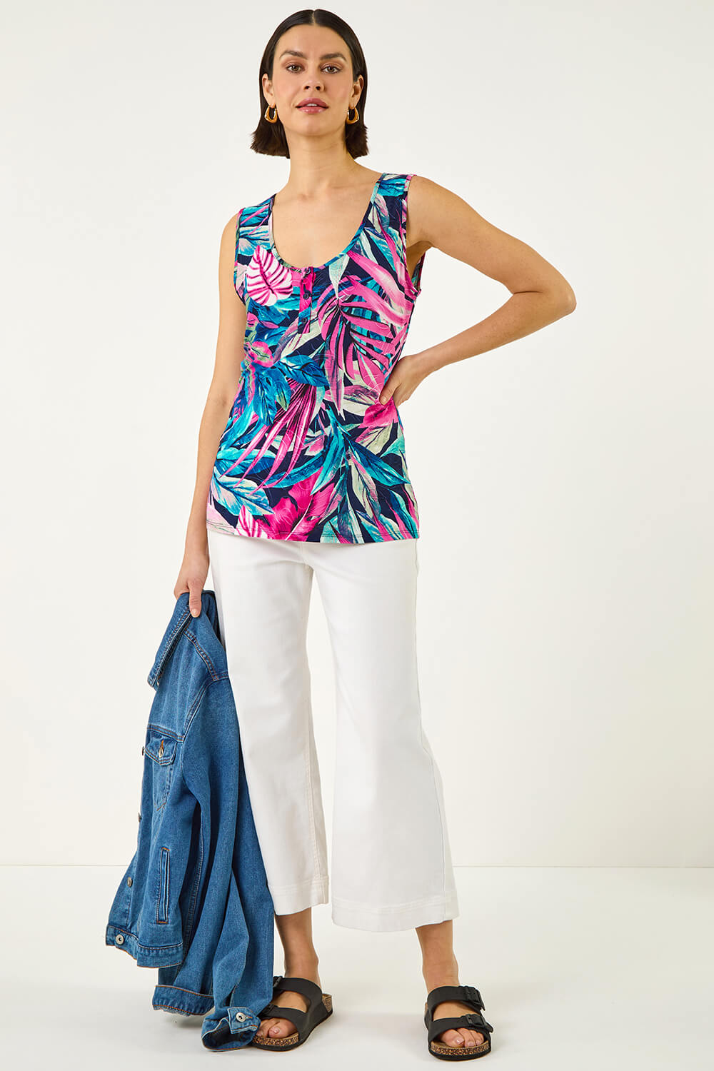 PINK Tropical Front Button Vest, Image 3 of 5