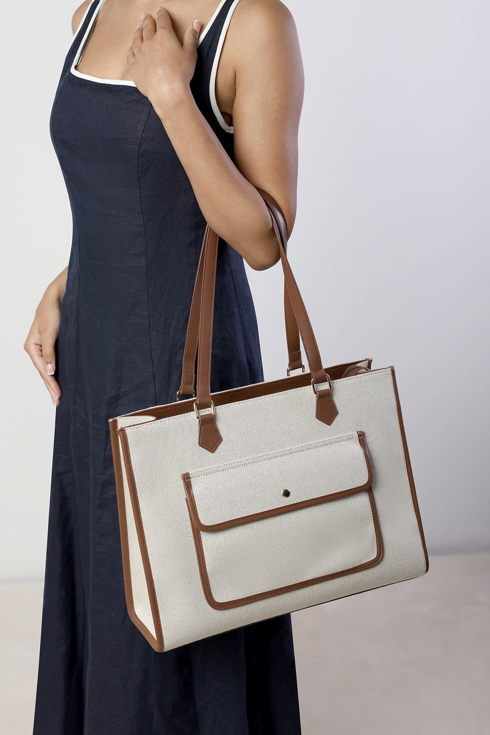 Brown Where's That From Brown Henley Canvas Shoulder Tote Bag, Image 2 of 6