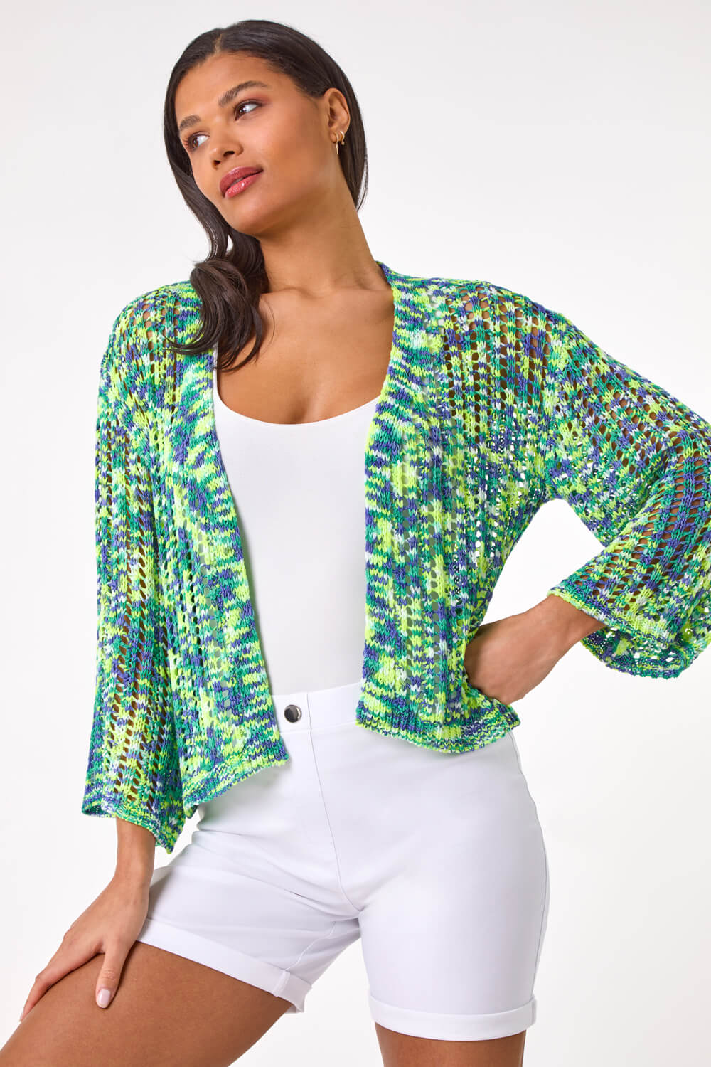 Denim Blue Spacedye Knit Cardigan, Image 5 of 5