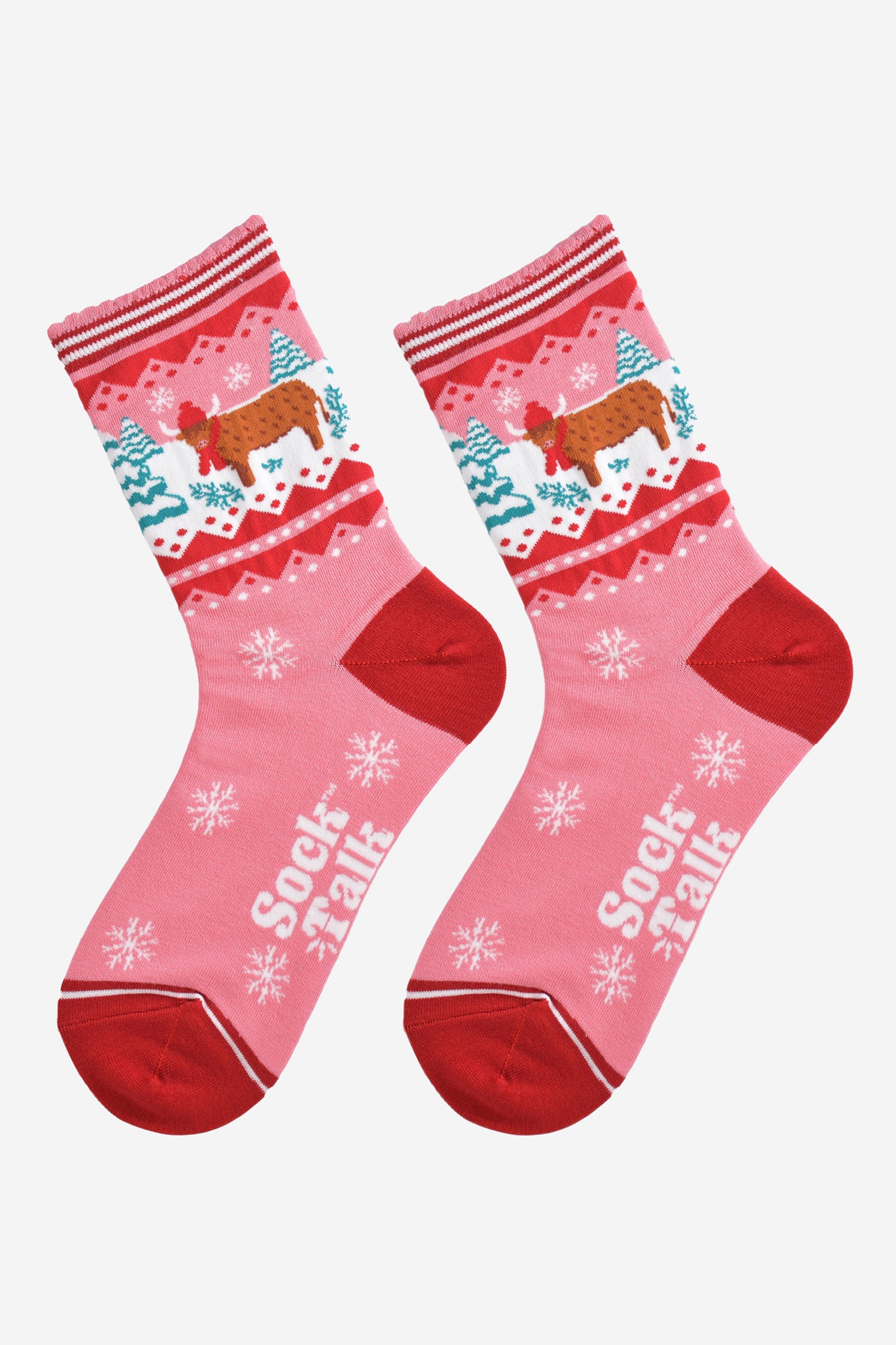 Pink Highland Cow Christmas Bamboo Socks, Image 2 of 5