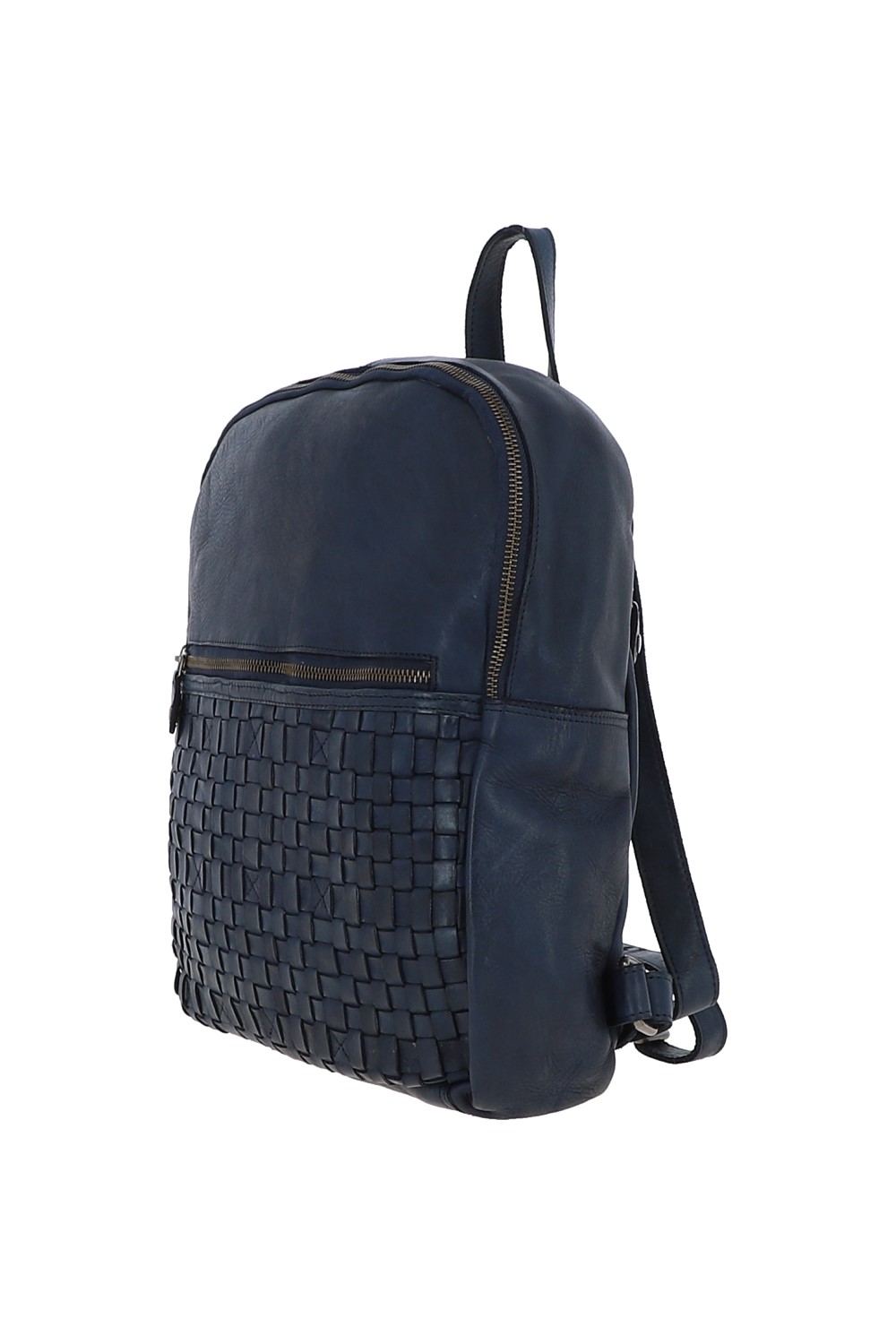 Navy 'Senza Tempo' Woven Leather Vintage Wash Backpack, Image 2 of 4