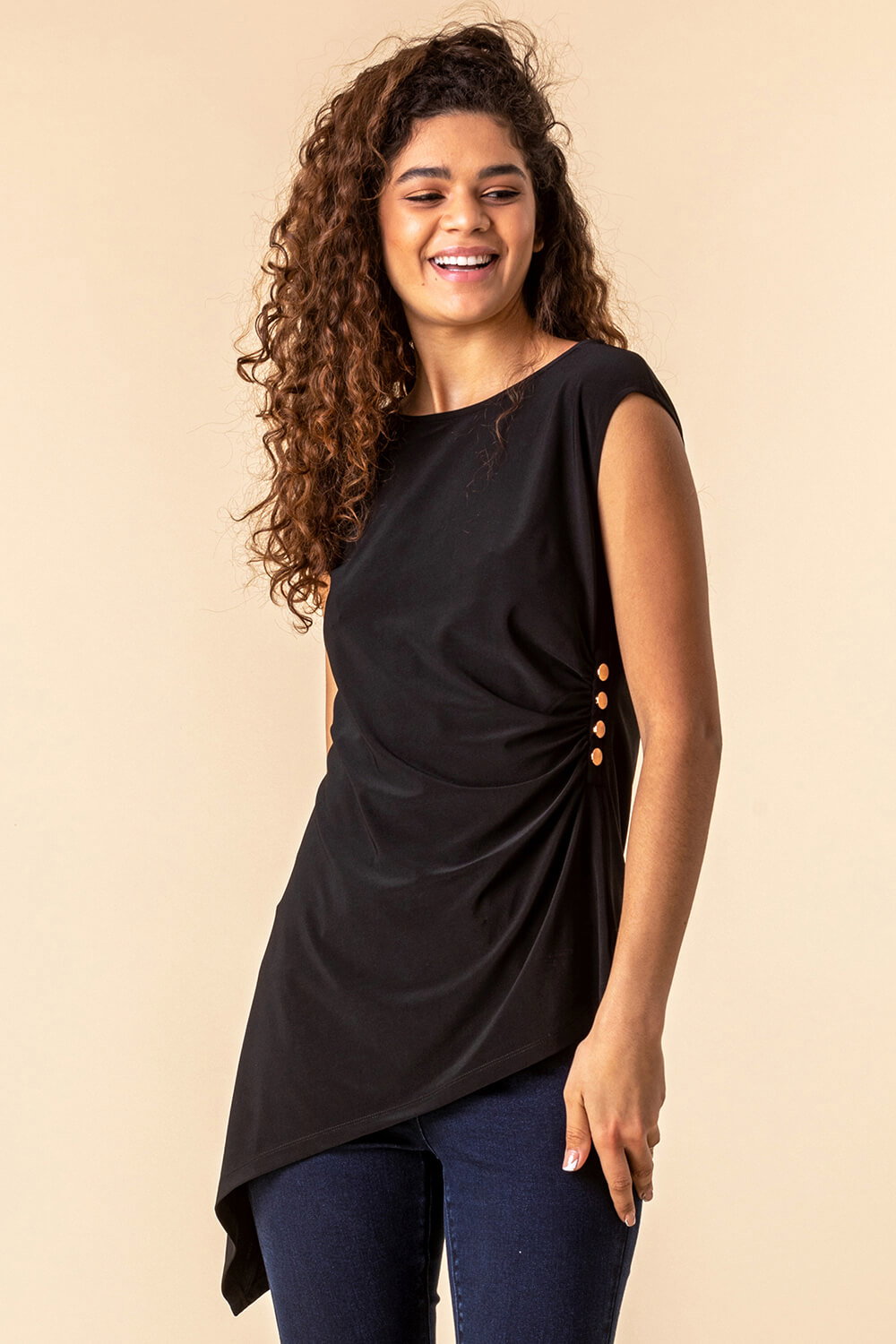 Black Stud Detail Asymmetric Top, Image 4 of 4