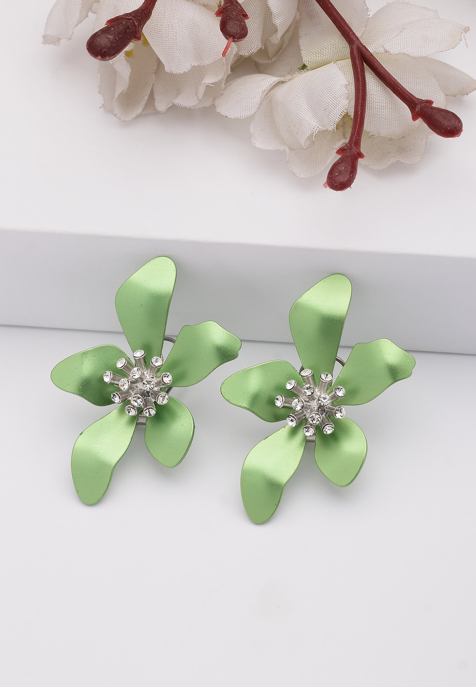 Pale Green AVANT-GARDE PARIS Pale Green Floral Stud Earrings, Image 2 of 5