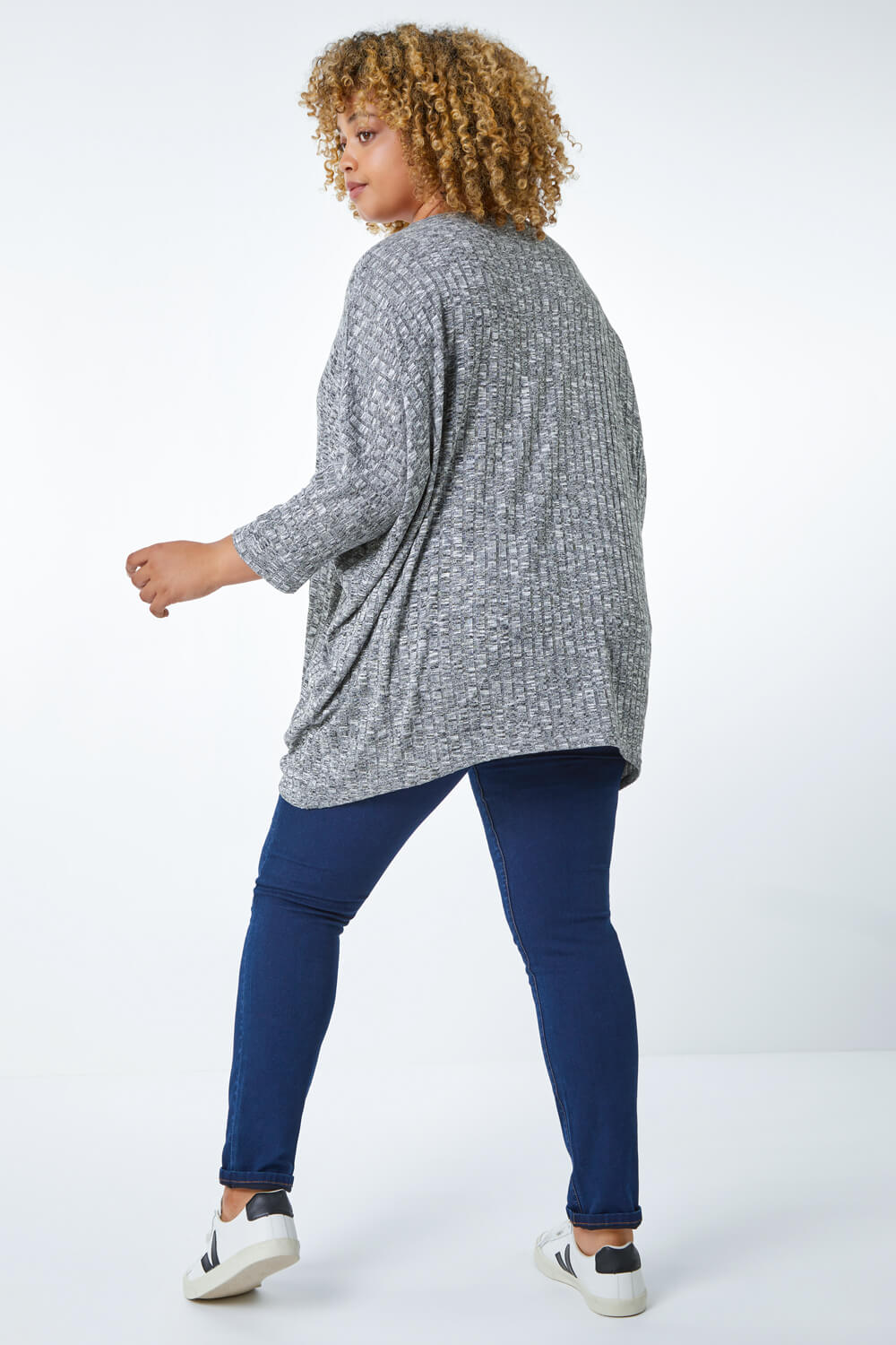 Grey Curve Ribbed Stretch Jersey Top, Image 4 of 5