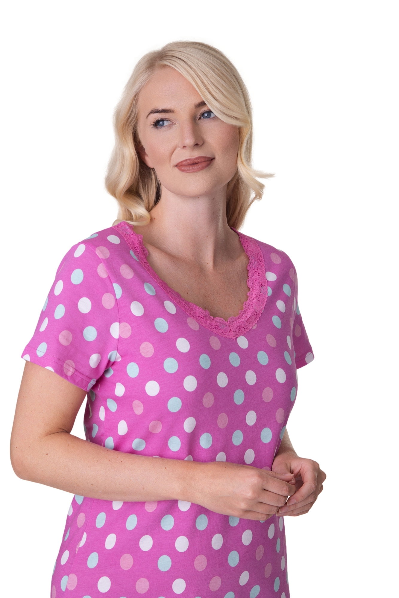 Pink Camille Lingerie Pink Polka Dot Lace Print Cotton Nightshirt, Image 5 of 5