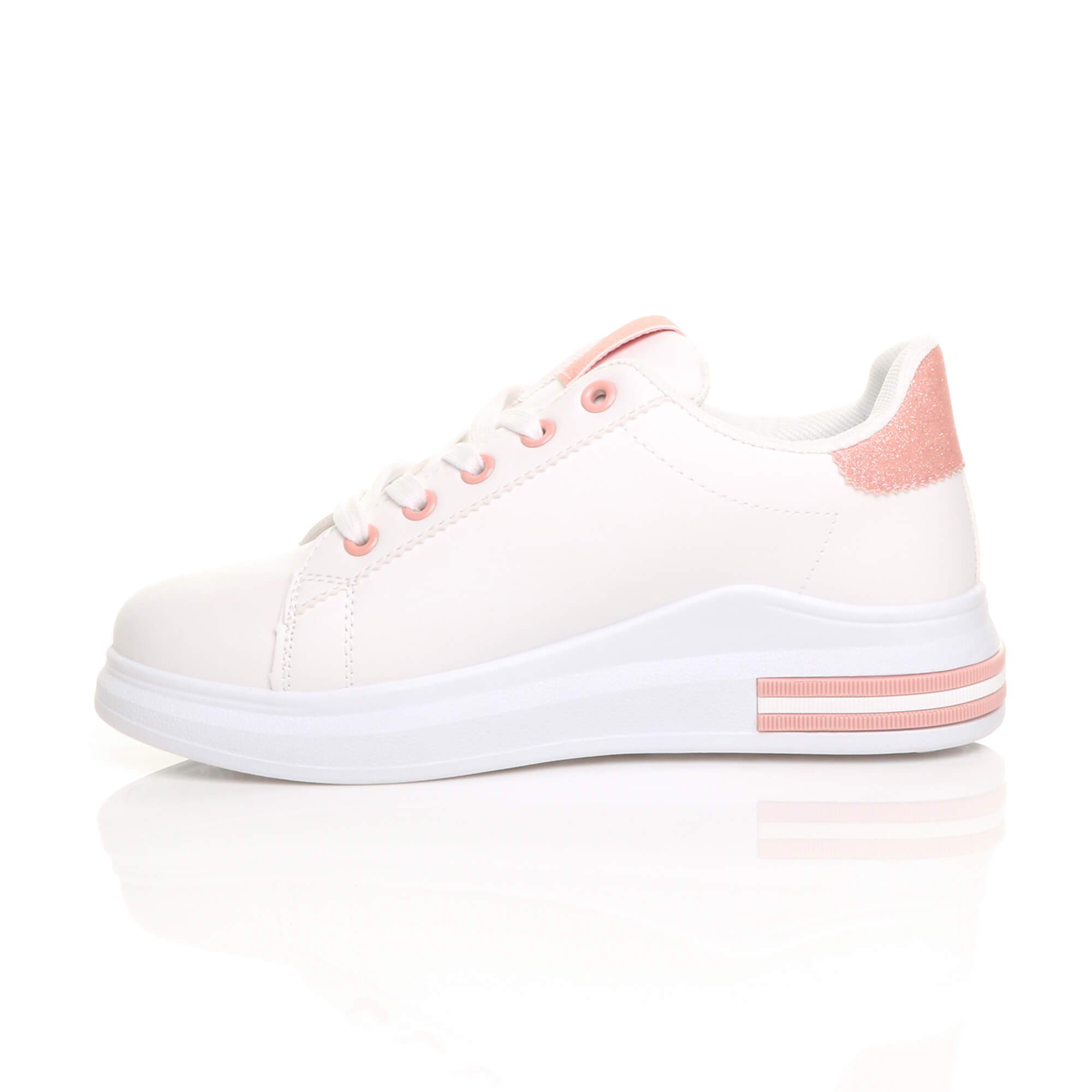 White Flat Lace Up Glitter Trainers, Image 3 of 5