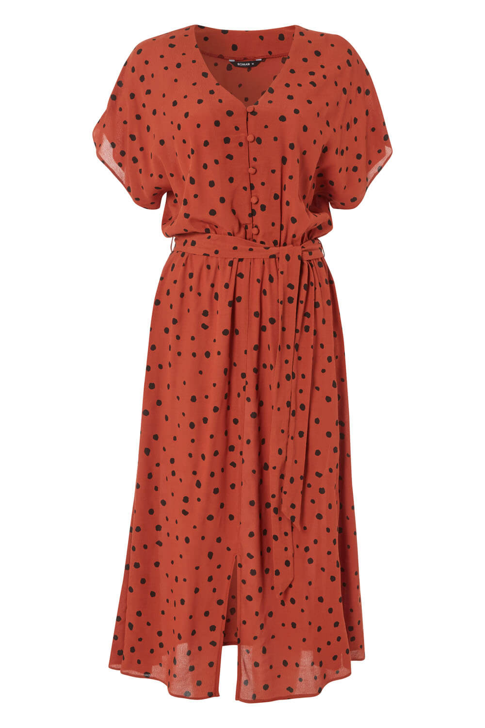 Rust Polka Dot Midi Tea Dress, Image 6 of 5