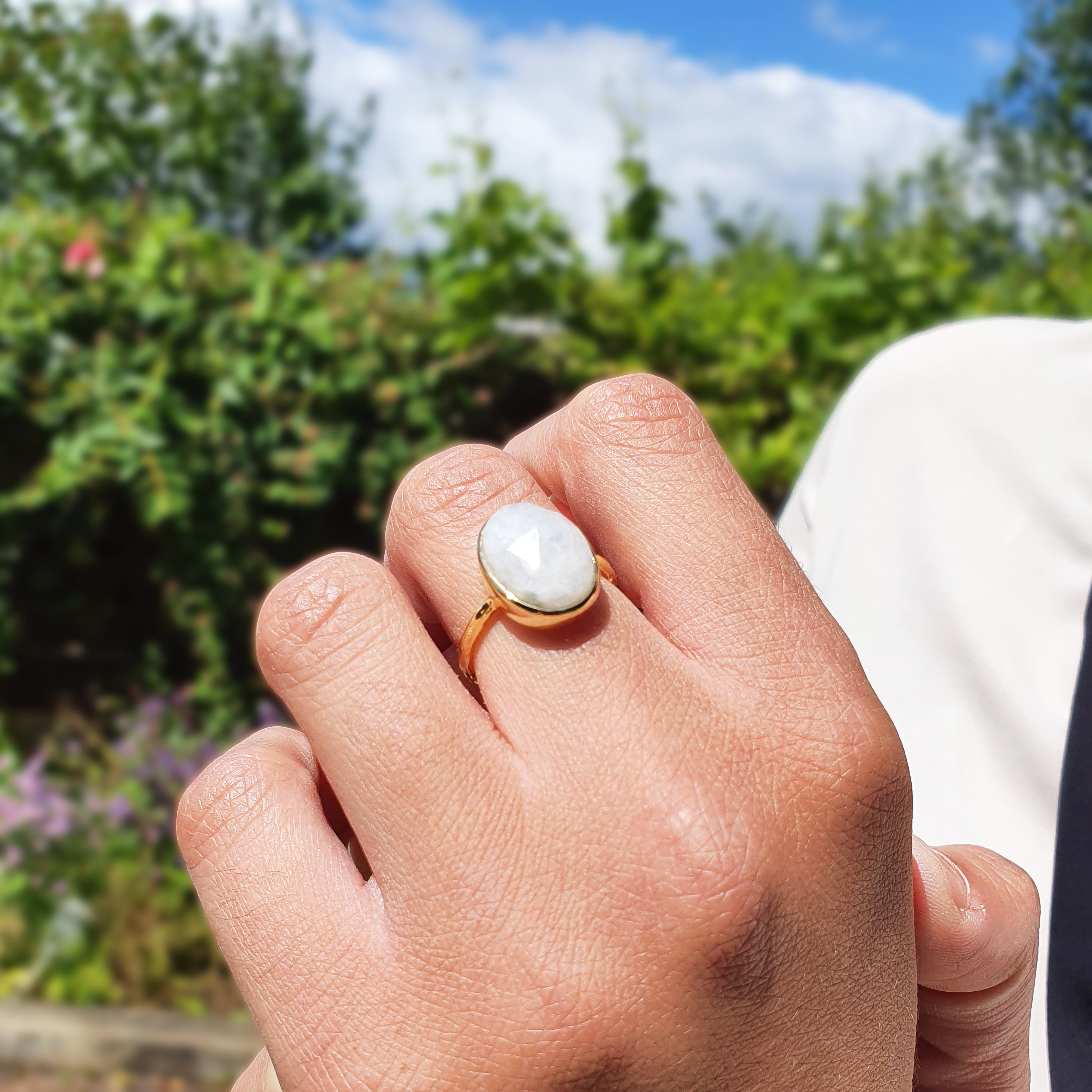 Gold Statement Rainbow Moonstone June Birthstone Ring, Image 1 of 1