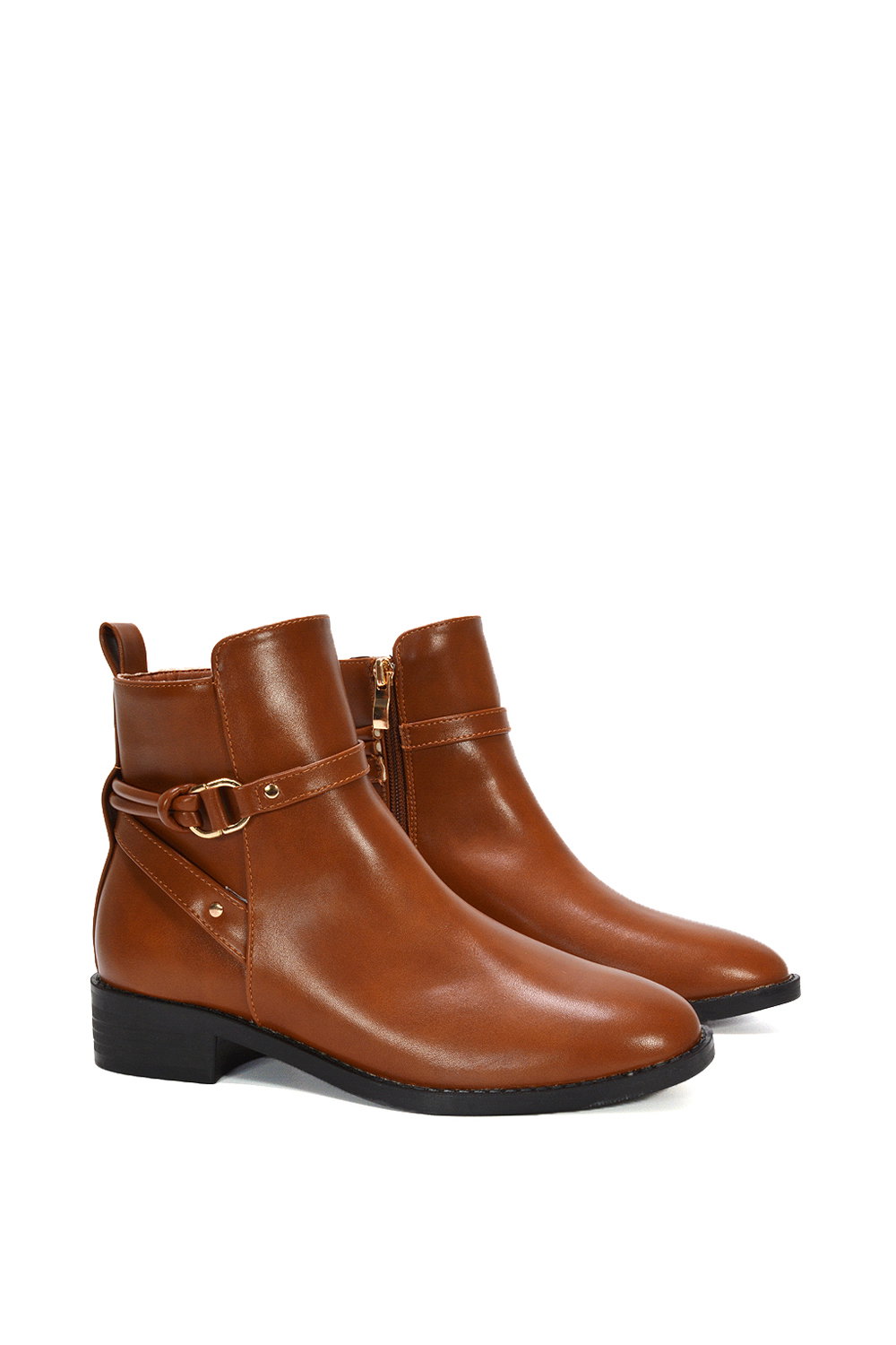 Tan XY LONDON Tan 'Mollie' Ankle Boots Buckle Strap Low Heel Chelsea, Image 3 of 6