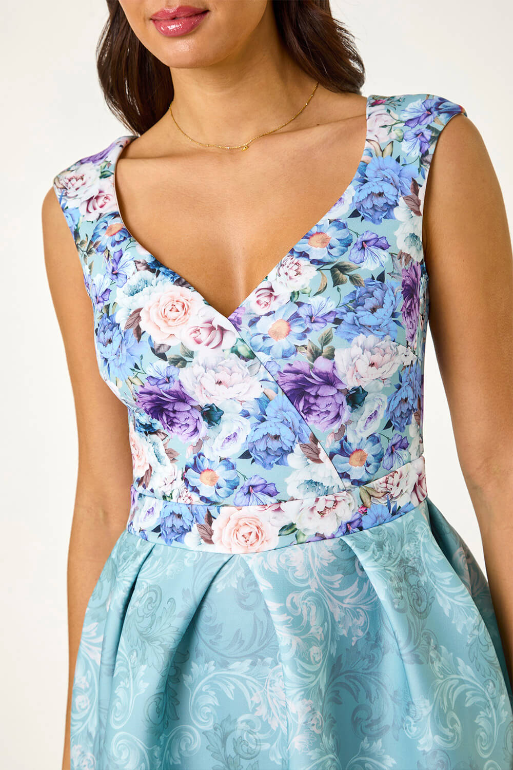 Sage Sweetheart Neck Floral Premium Stretch Midi Dress, Image 6 of 5
