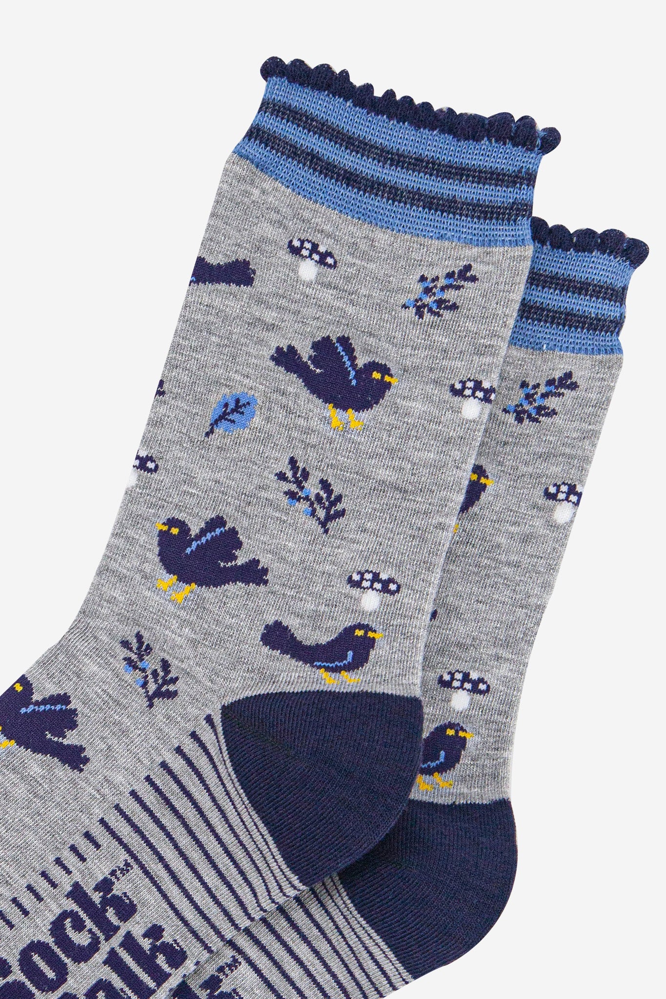 Grey Blackbirds Leaves Bamboo Socks -Grey, Image 3 of 4