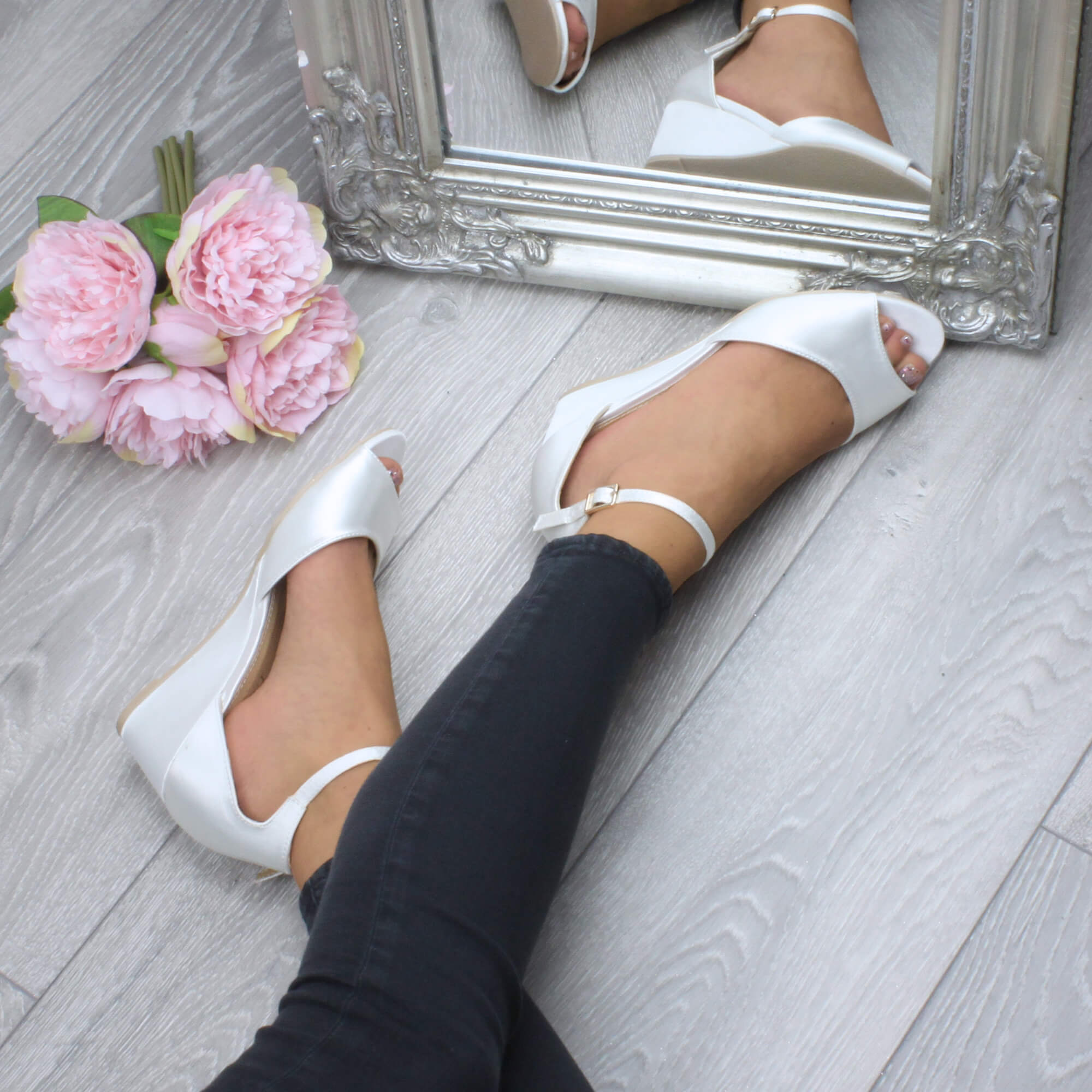 Ivory AJVANI Ivory Mid Wedge Heel Ankle Strap Sandals, Image 5 of 6