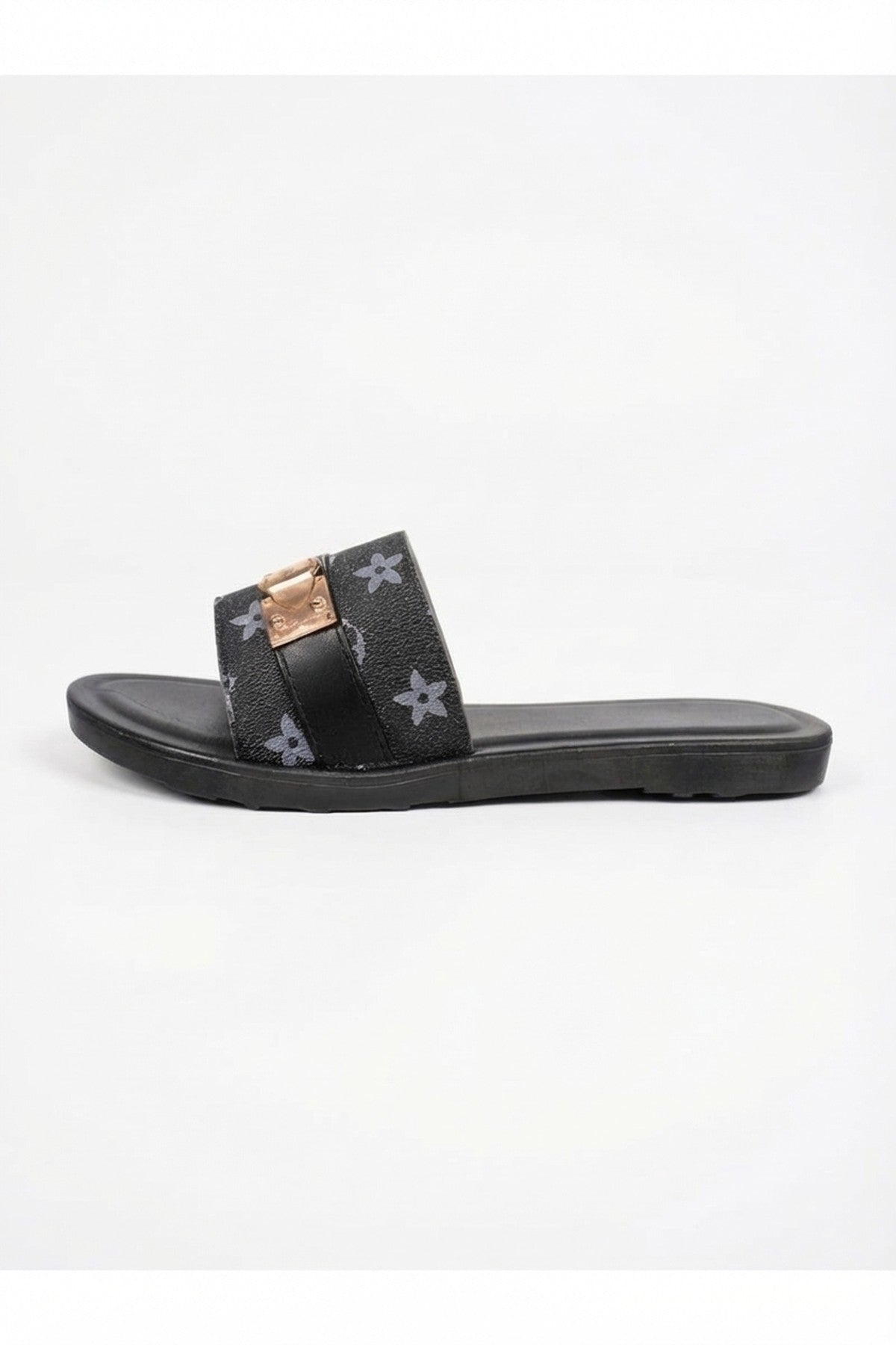 Black Amber Patterned Slider Sandals