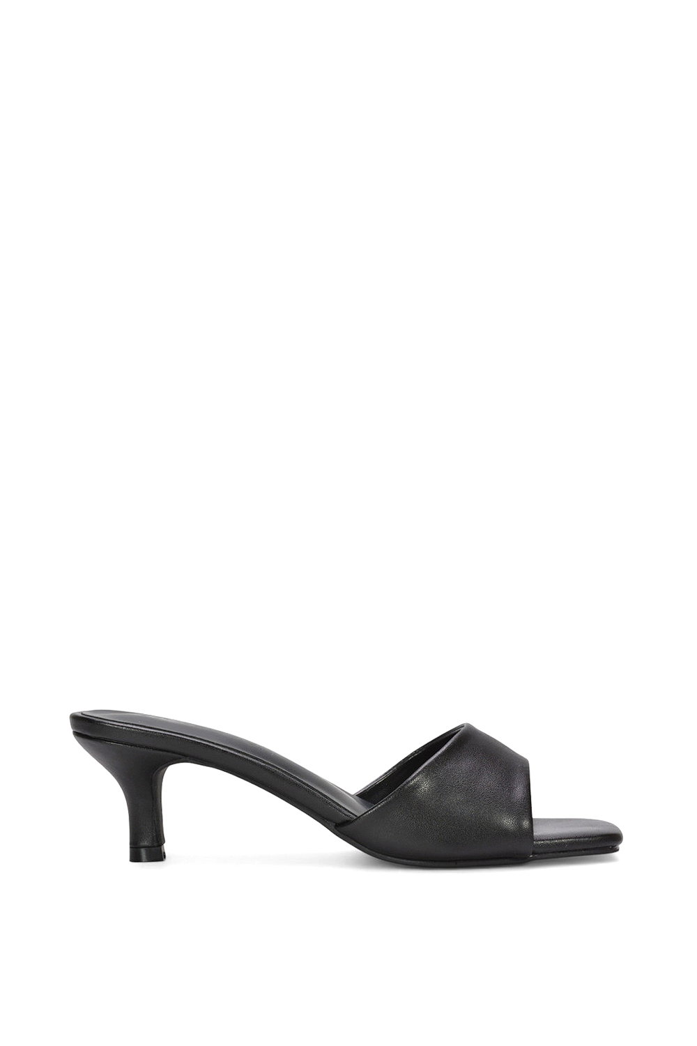 Black XY LONDON Black 'Pearl' Square Toe Stiletto Kitten Heel Mule Sandals, Image 1 of 6
