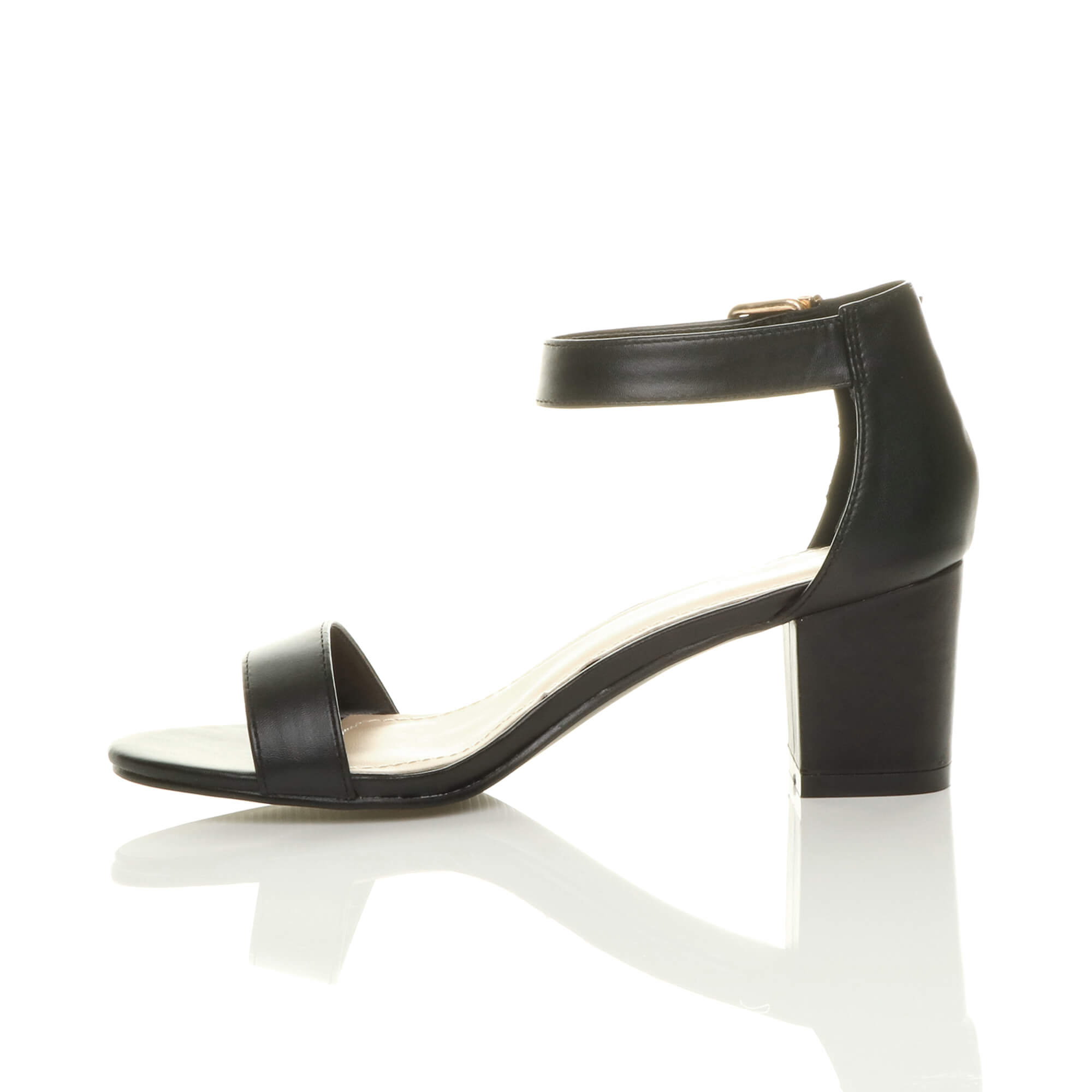 Black AJVANI Black Mid Block Heel Ankle Strap Sandals, Image 3 of 6