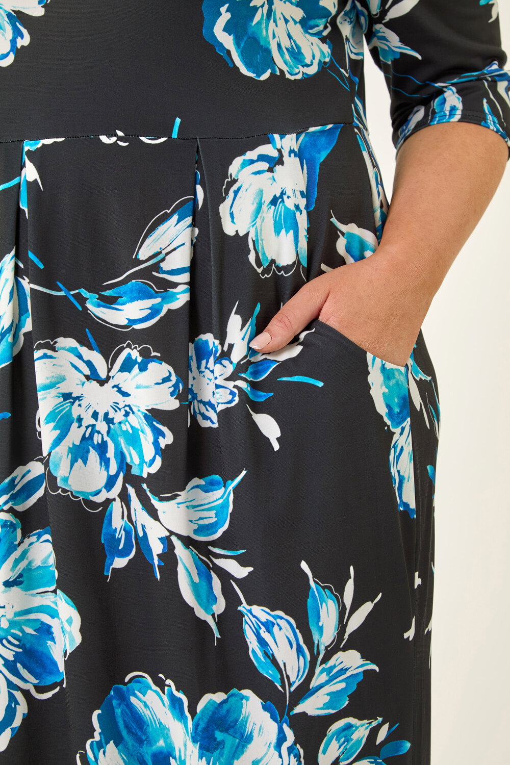 Blue Curve Floral Print Pocket Dress, Image 6 of 5
