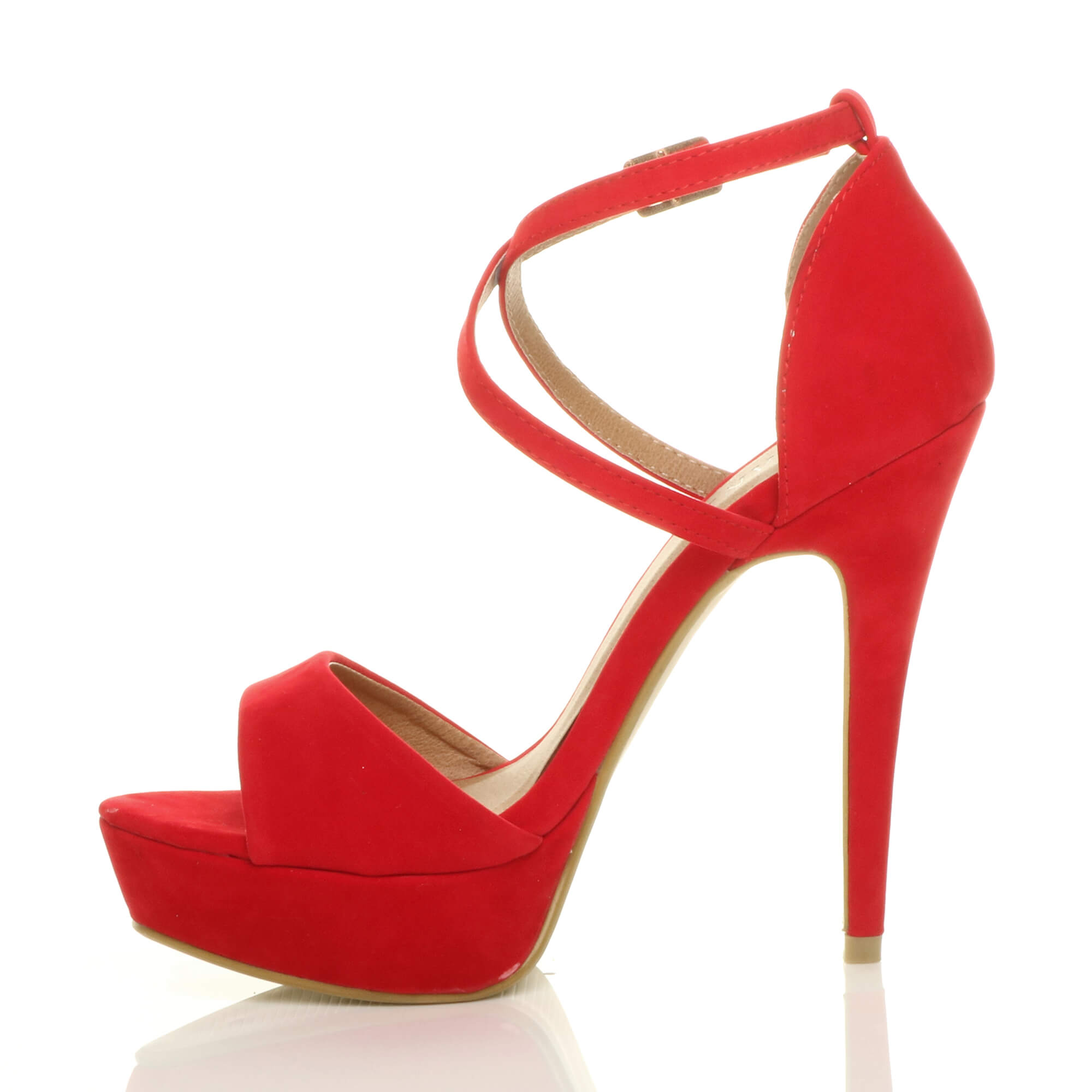 Red AJVANI Red High Heel Crossed Straps Platform Sandals, Image 3 of 6