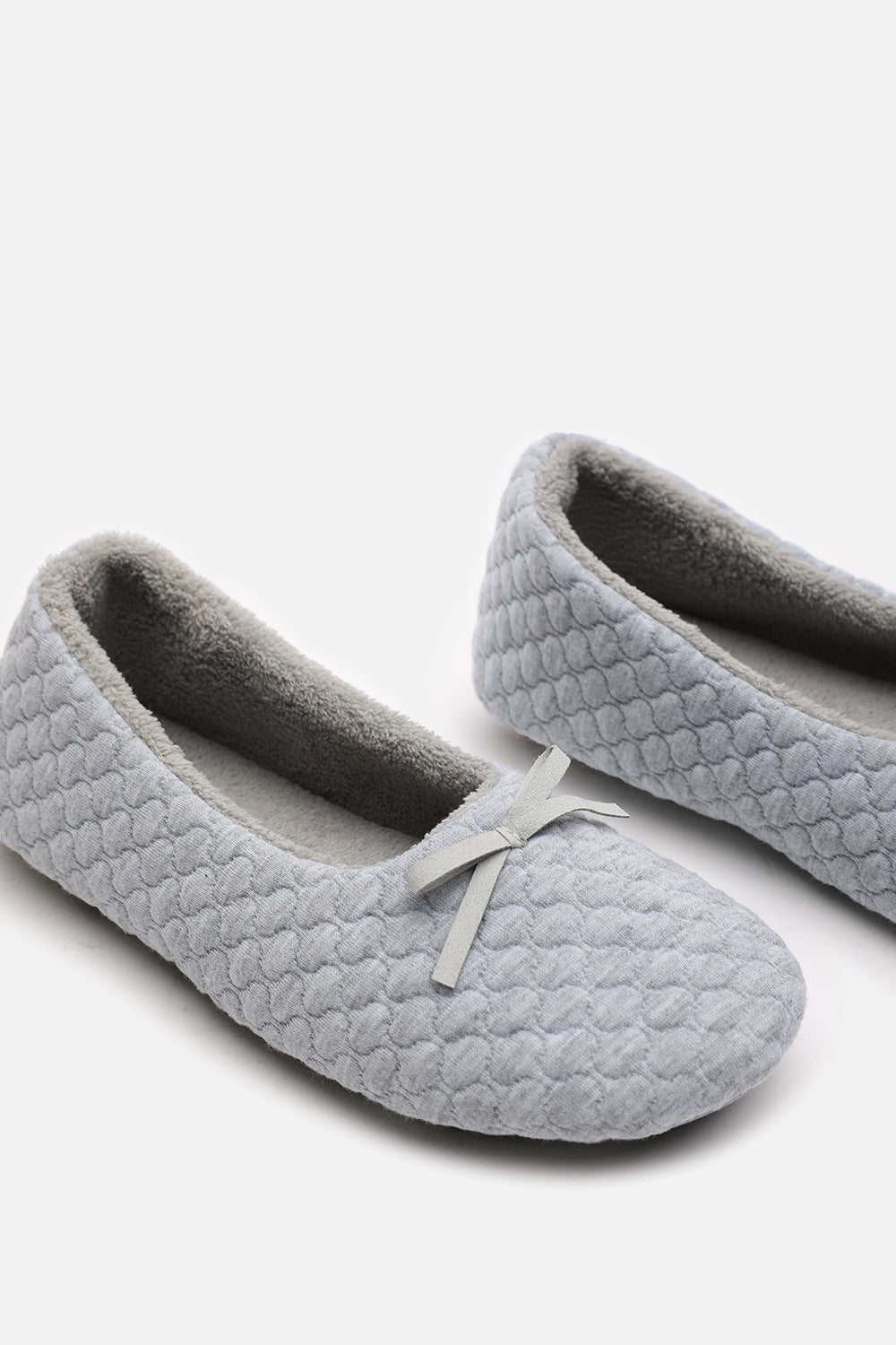 Light Grey Inez Ballet Quilted Slippers with Fur Lining, Image 4 of 5