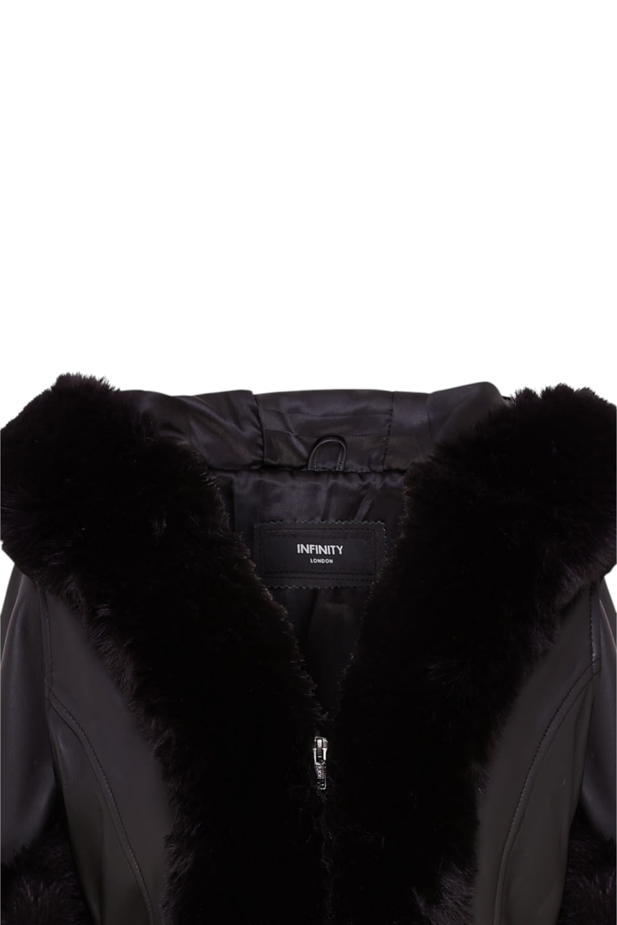 Black Flared Leather Hooded Cape Coat-Mandal, Image 5 of 6