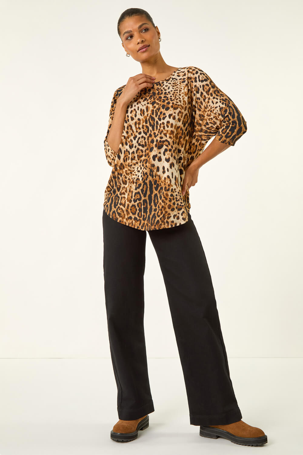 Natural Animal Print Raglan Stretch Top, Image 4 of 5