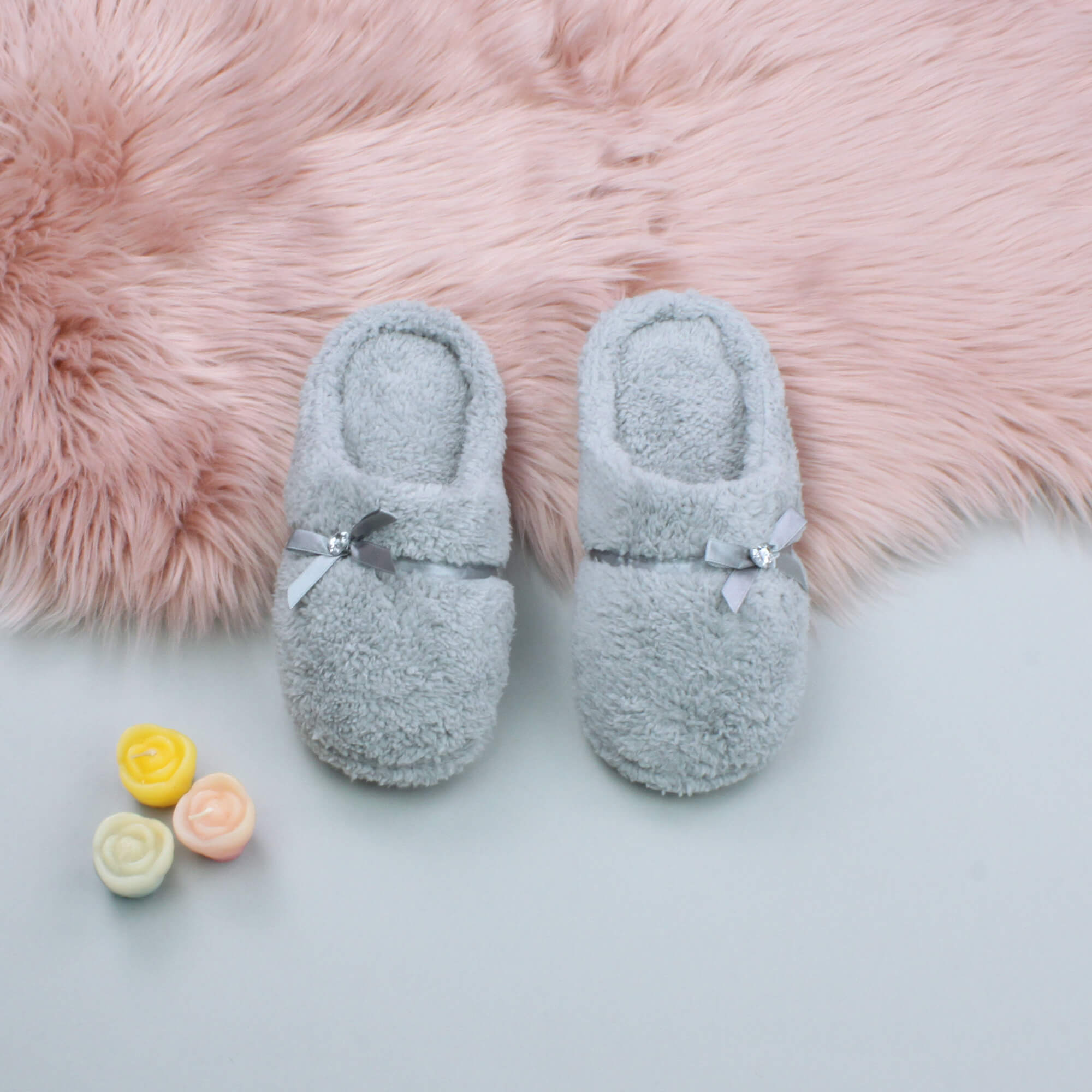 Grey AJVANI Grey Fleece Mules Slippers, Image 3 of 5