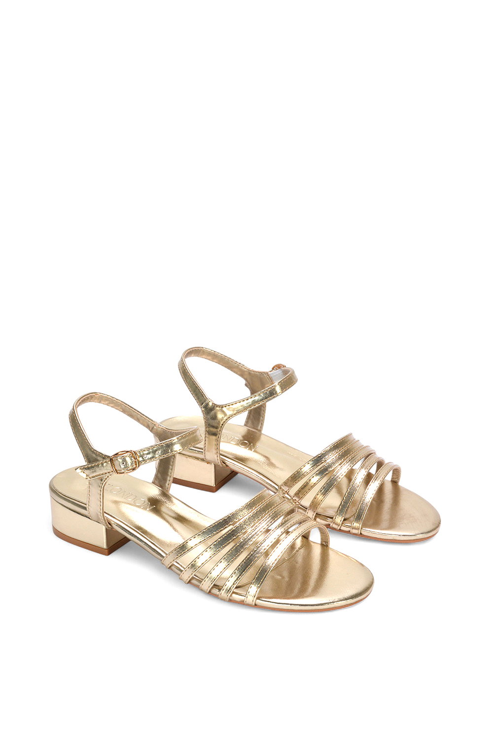 Gold 'Katie' Low Heel Open Toe Sandals With Ankle Strap, Image 5 of 5