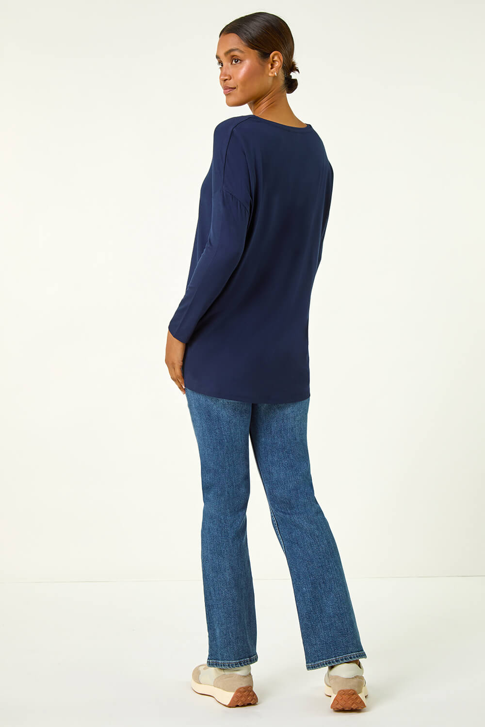 Navy V-Neck Tunic Stretch Top, Image 4 of 5