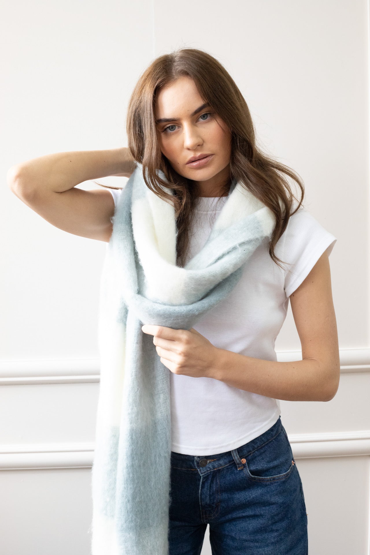Grey Chunky Check Scarf, Image 2 of 5