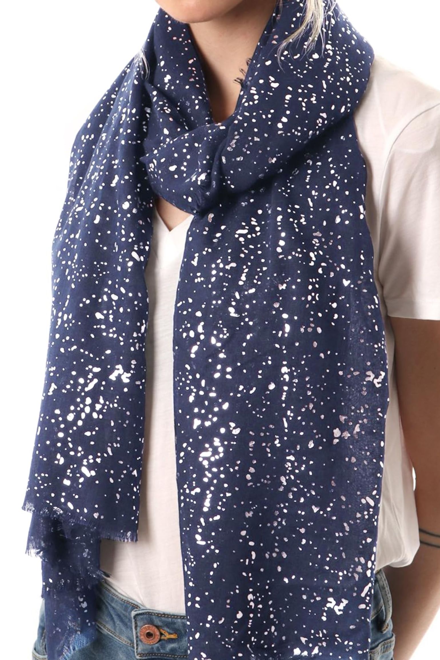 Navy Blue Silver Speckle Lightweight Foil Scarf, Image 1 of 1