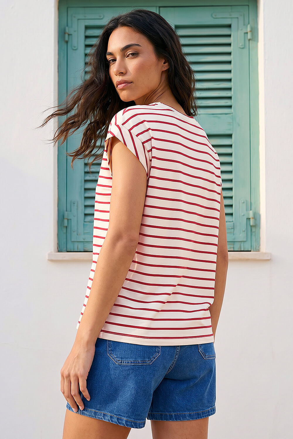 Red Soft Touch Stripe Stretch Top, Image 3 of 4