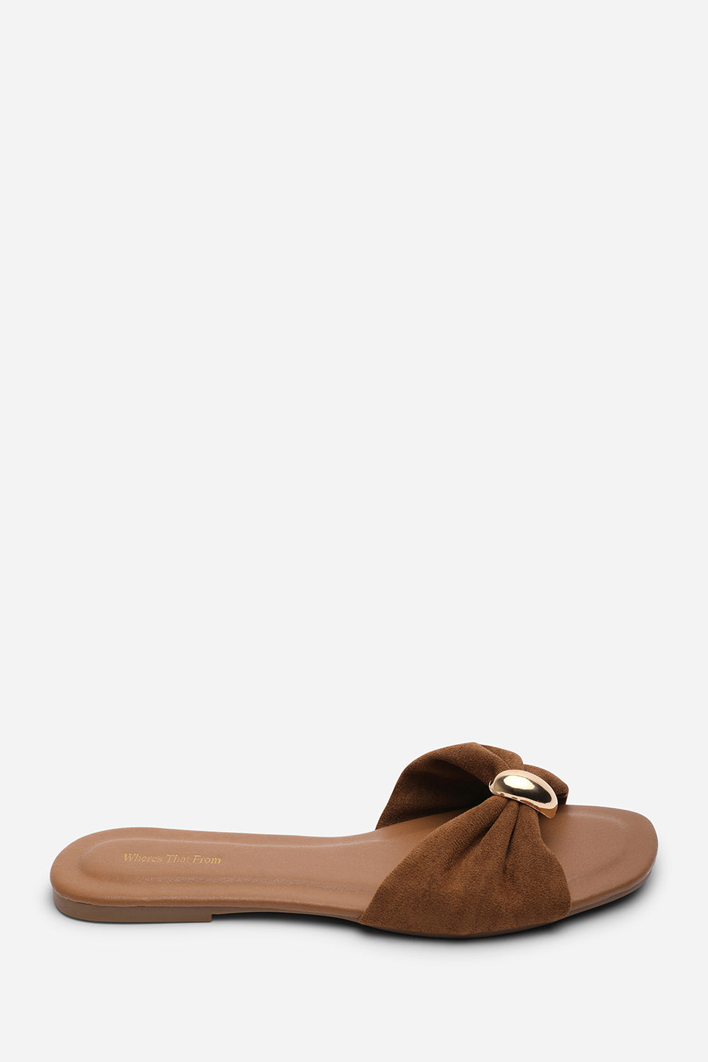 Brown Arc Ruched Buckle Slide On Sandal, Image 2 of 6