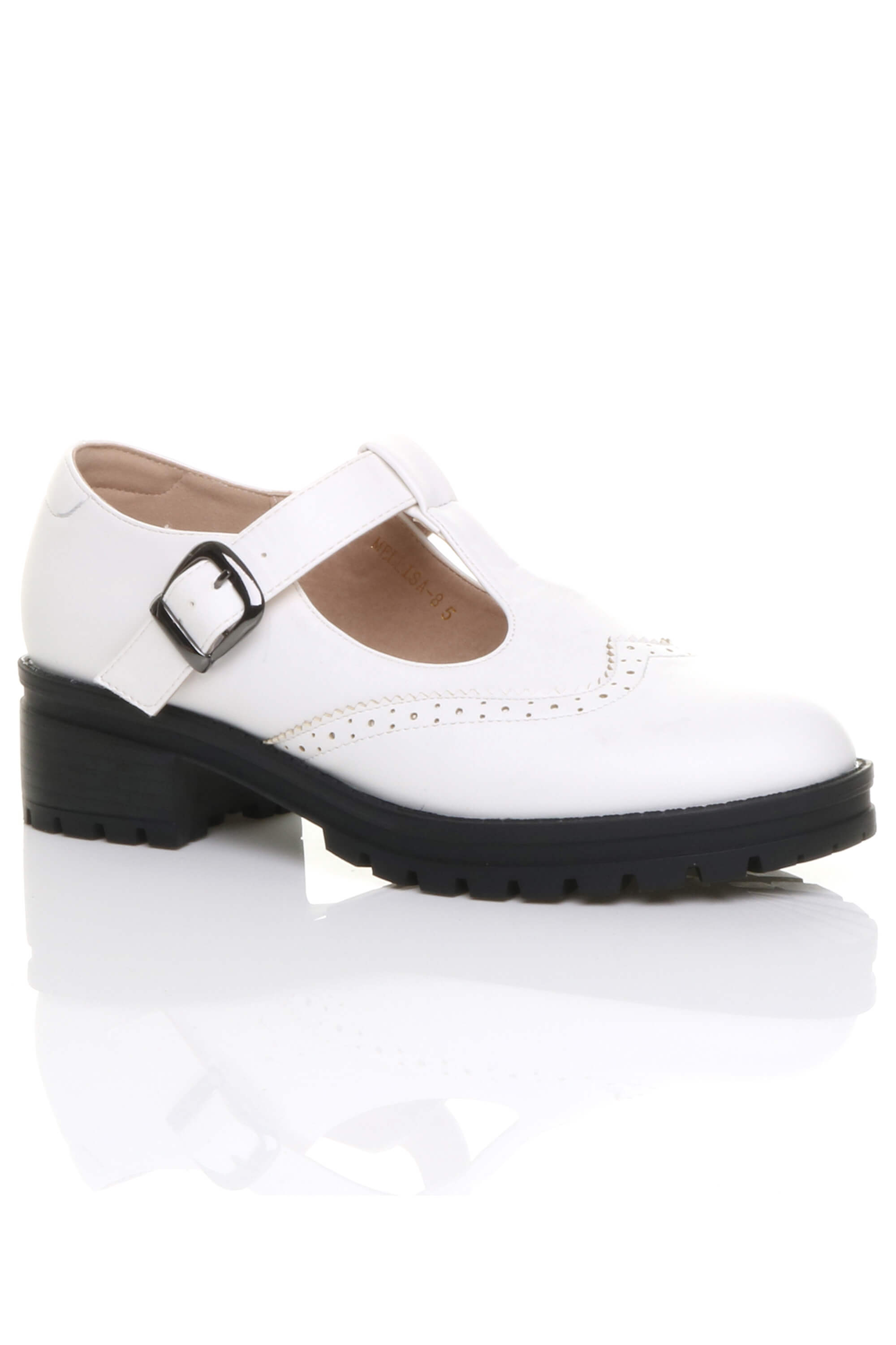 Black Mid Heel Chunky Brogues Buckled T-Bar Mary Janes