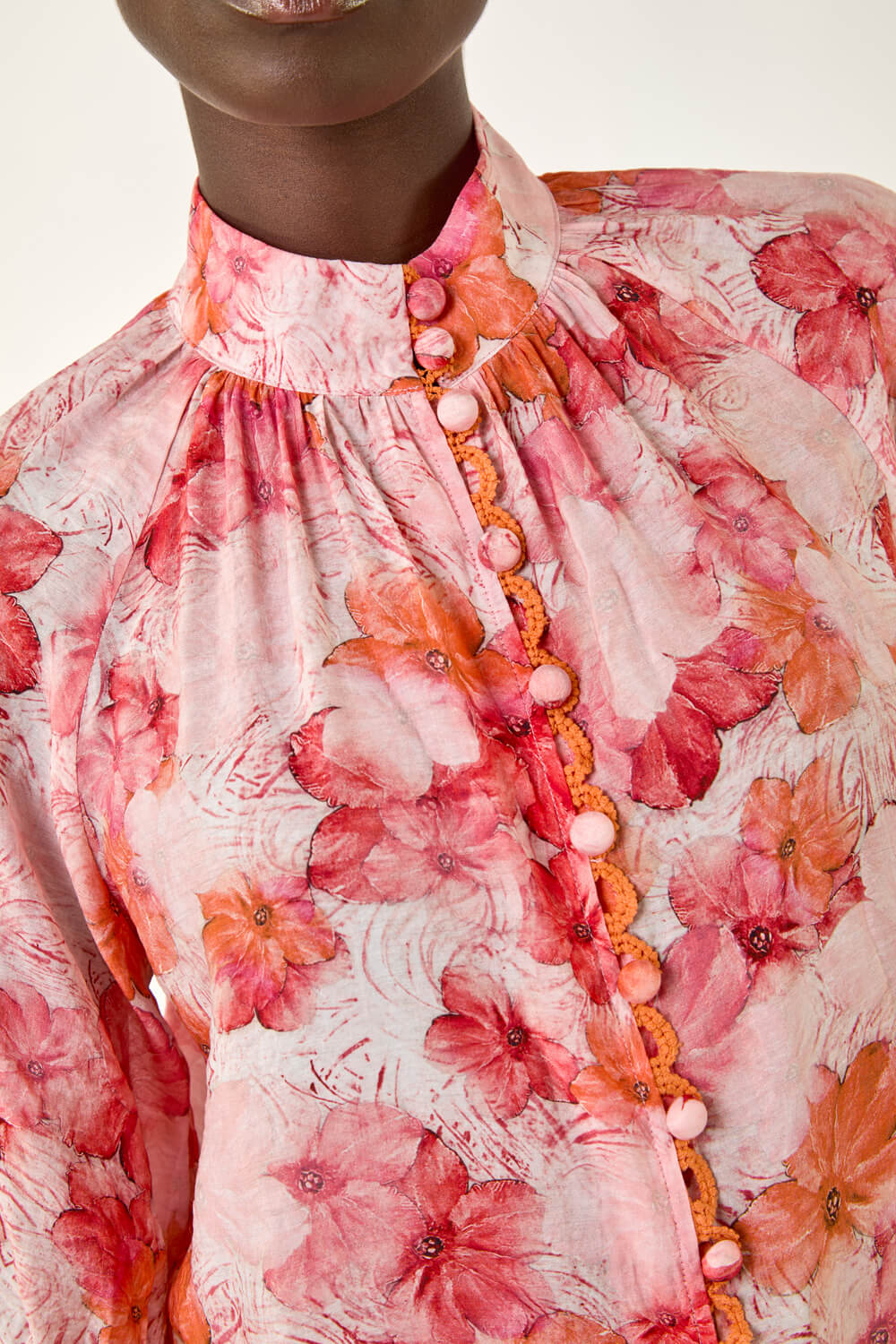 CORAL Floral Print Button Up Detail Blouse, Image 6 of 5