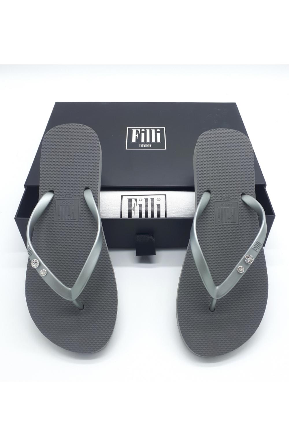 Silver Filli London Silver Crystal Diamond Luxury Flip Flops, Image 1 of 3