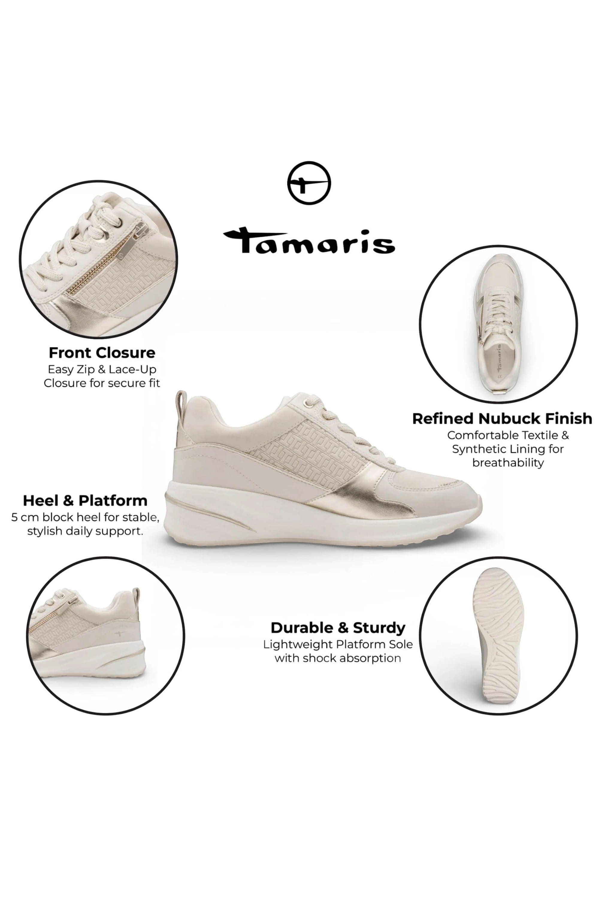 Ivory Tamaris Ivory Tamaris  White Gold Platform Sneakers, Image 2 of 6