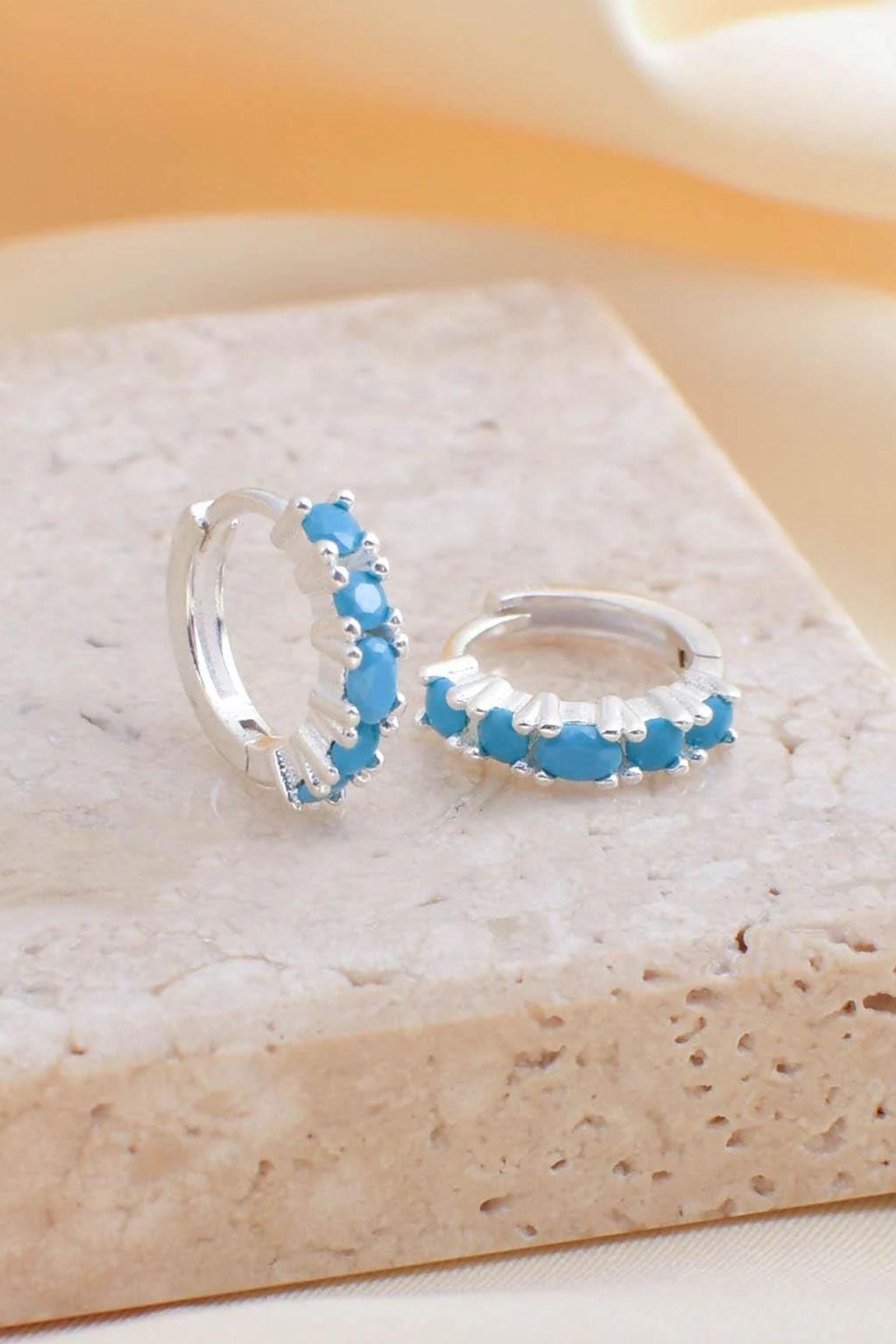 Blue Sterling Silver Turquise Huggie Hoop, Image 1 of 3