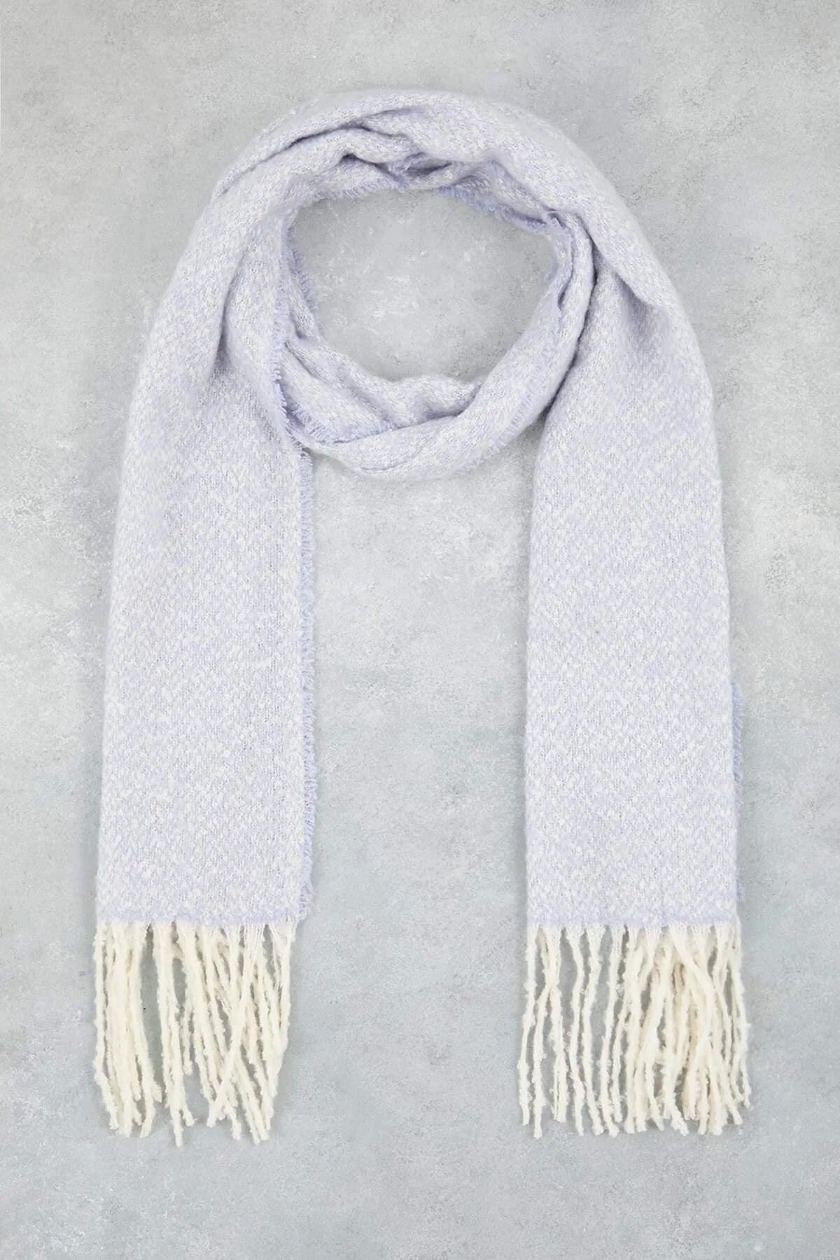 Grey Tassel Trim Boucle Knit Oversized Winter Scarf, Image 1 of 2