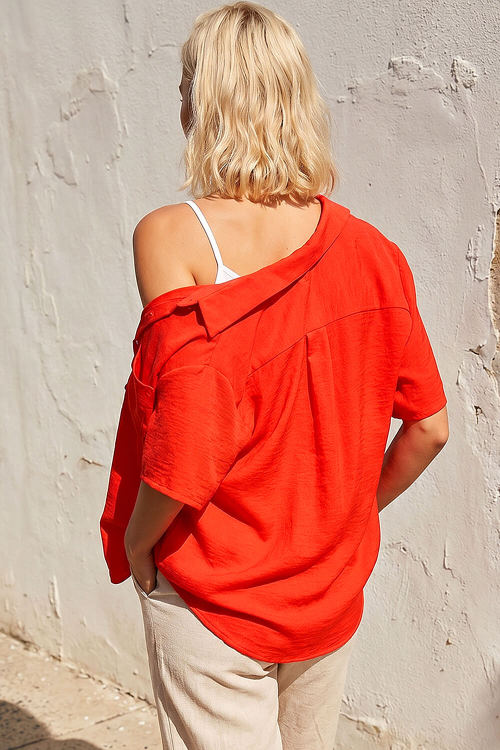 ORANGE Petite Button Up Pocket Shirt, Image 4 of 5