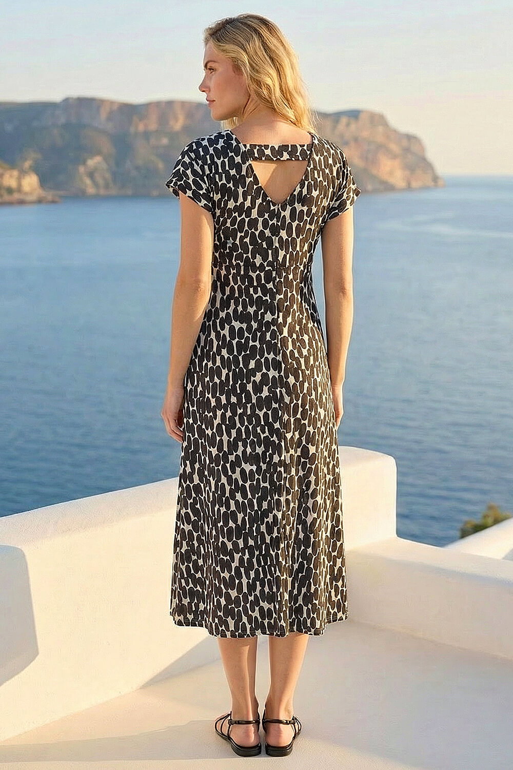 Black Abstract Spot Print Back Detail Dress, Image 3 of 4