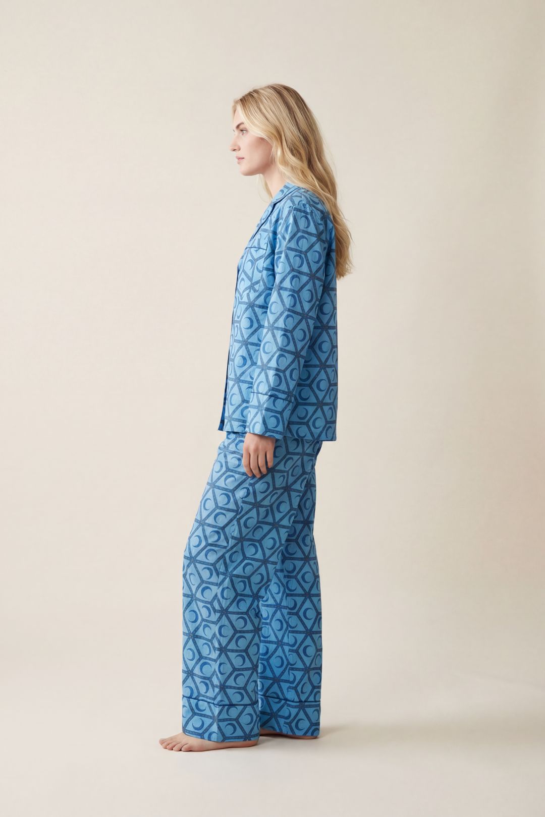 Sky Blue The Night Store Sky Blue Celestial Cotton Pyjama Trouser Set, Image 2 of 4