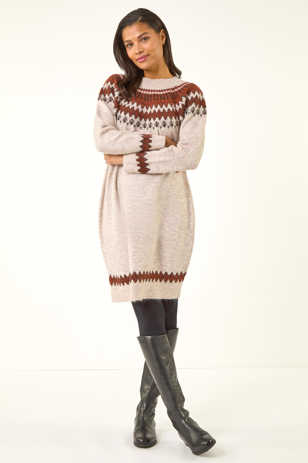Biscuit Soft Knit Fairisle Jumper Dress, Image 3 of 5