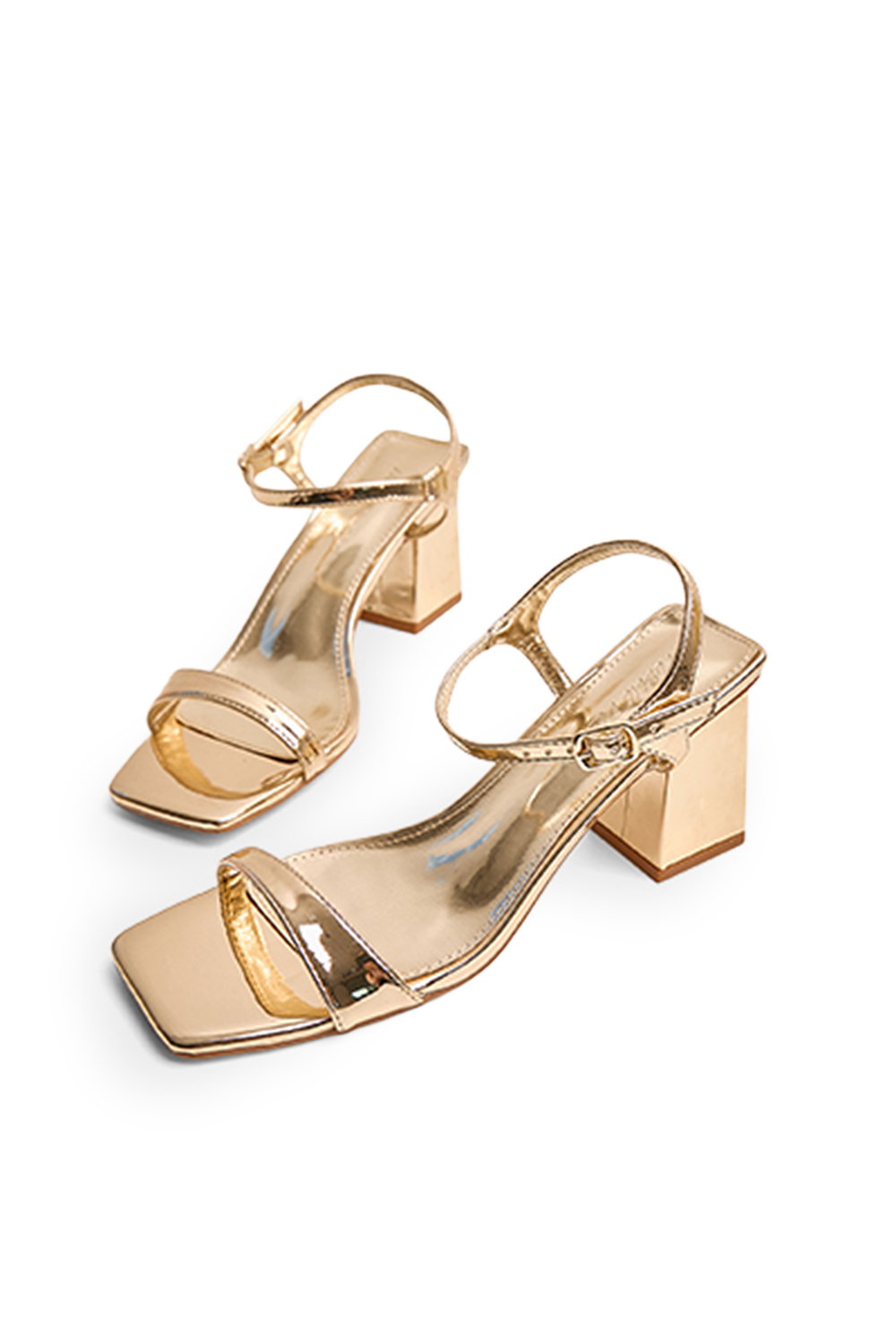 Gold Maryse Gold Pu Barely There Mid Block Heels, Image 4 of 4