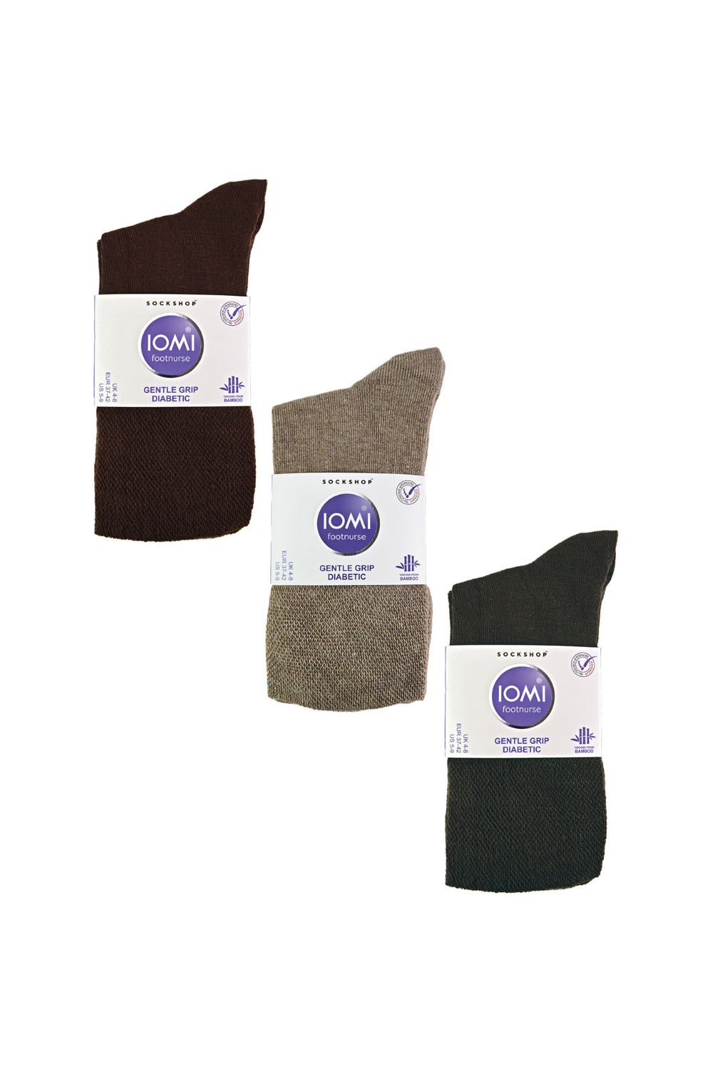 Brown 6 Pack Ladies Non Elastic Bamboo Diabetic Socks, Image 2 of 5
