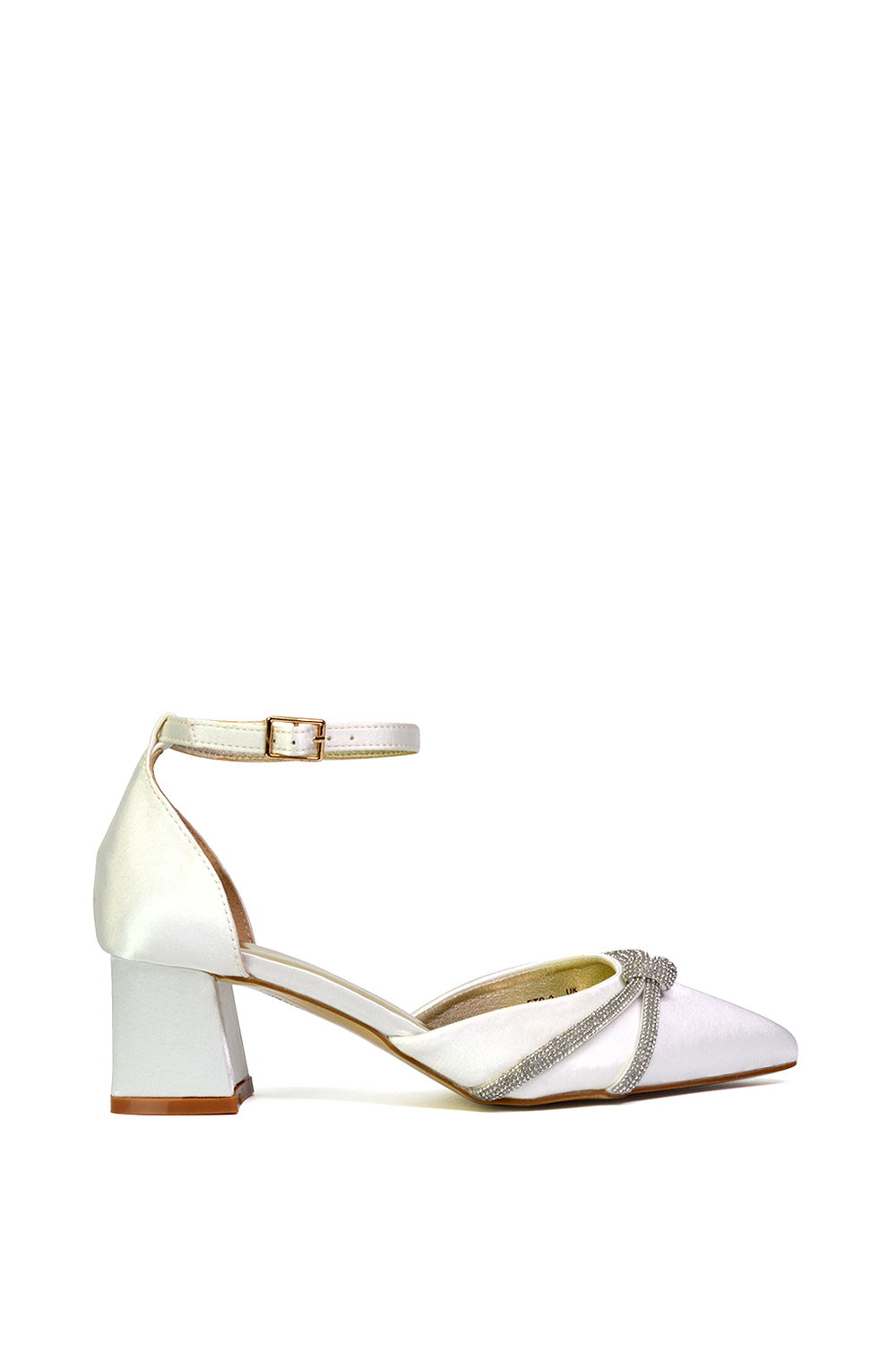 Black 'Sarah' Ankle Strap Pointed Toe Diamante Mid Block Heels