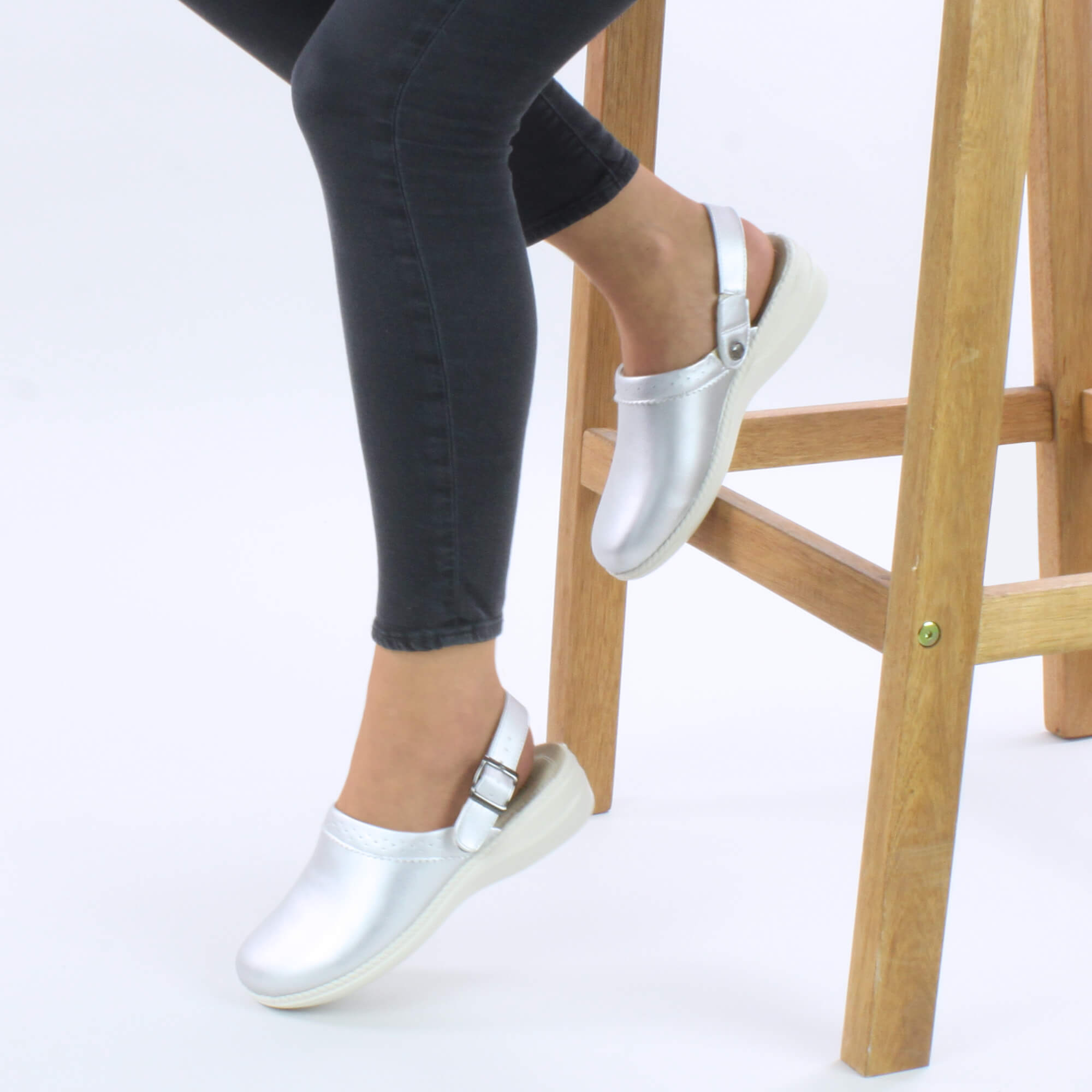 Silver AJVANI Silver Low Wedge Slingback Clogs Mules, Image 5 of 6