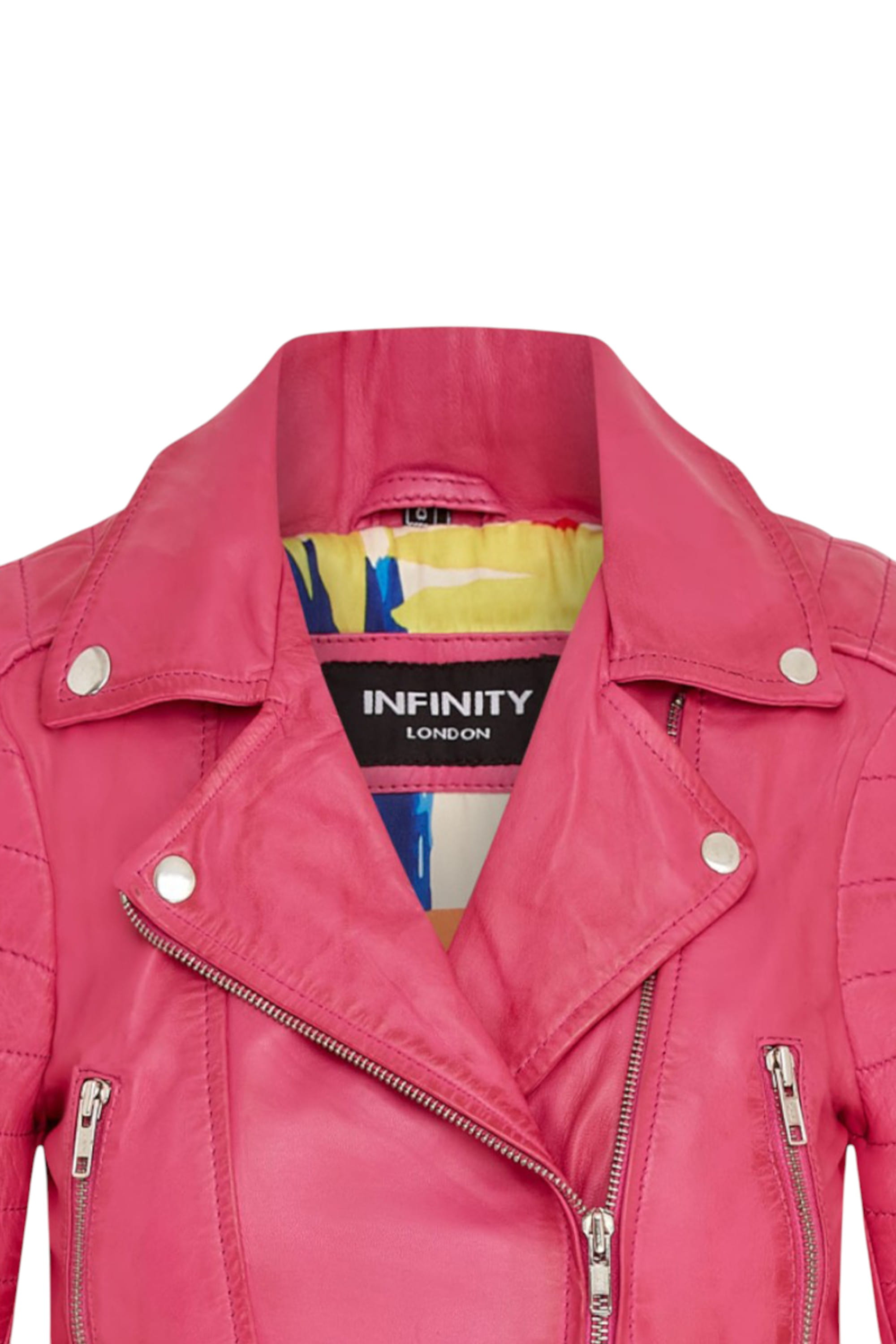 Fuchsia Infinity Leather Fuchsia Cropped Brando Leather Biker Jacket, Image 6 of 7