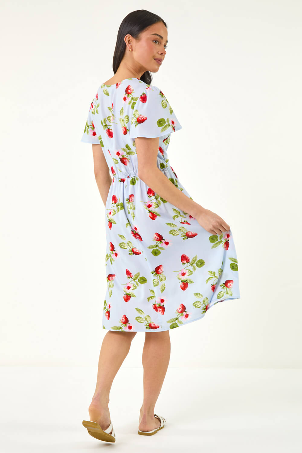 Blue Petite Strawberry Print Pocket Dress , Image 4 of 5