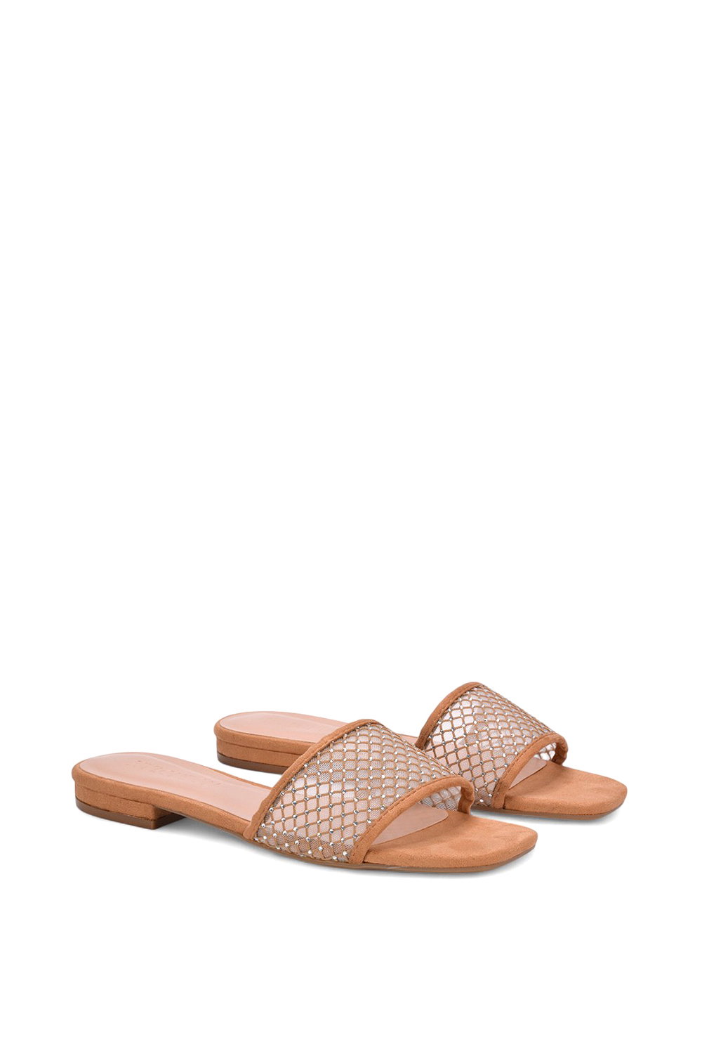 Beige XY LONDON Beige 'Gabrielle' Flat Slip On Open Toe Diamante Slider Mule Sandals, Image 3 of 5