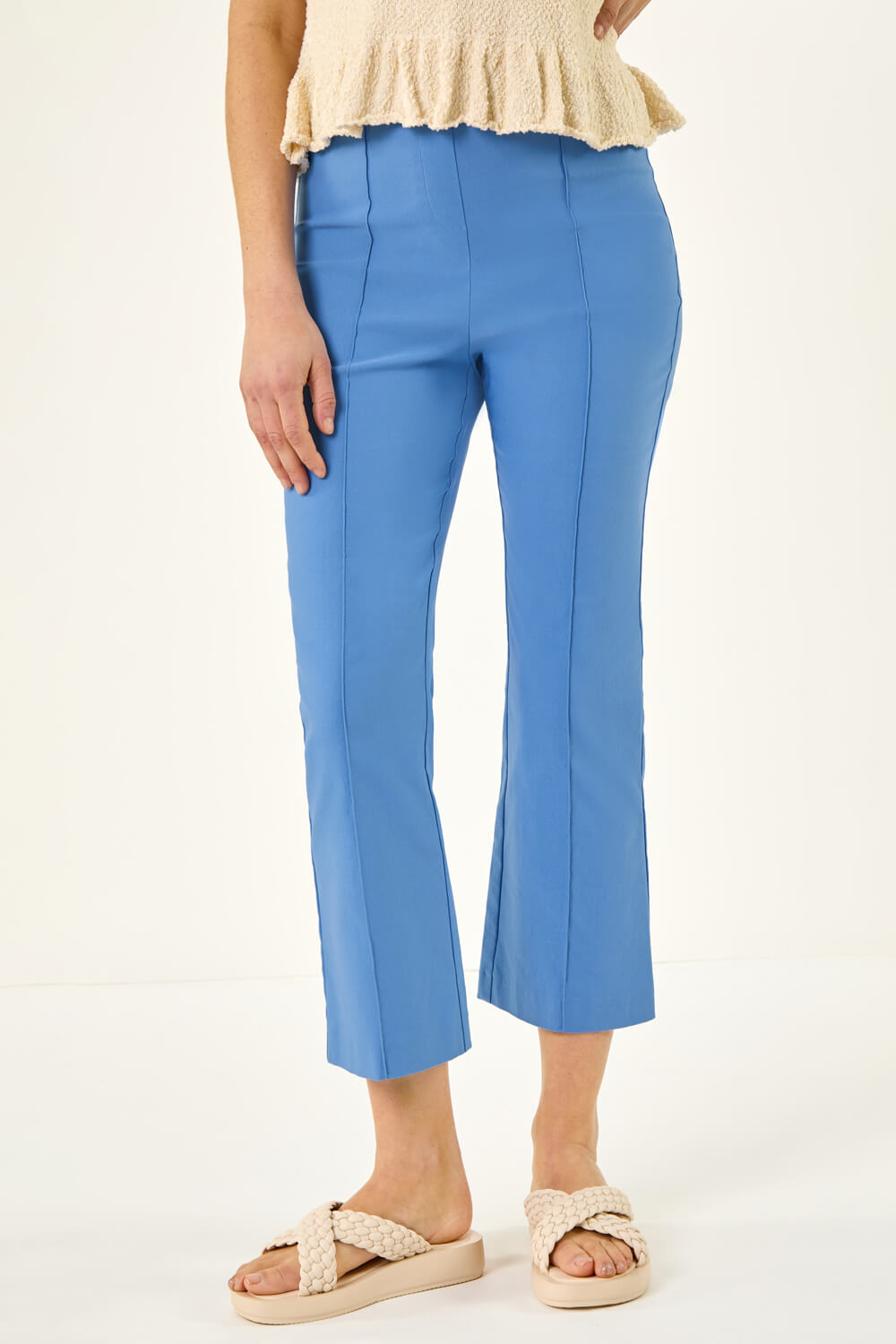 Light Blue Seam Detail Cropped Trouser, Image 5 of 5